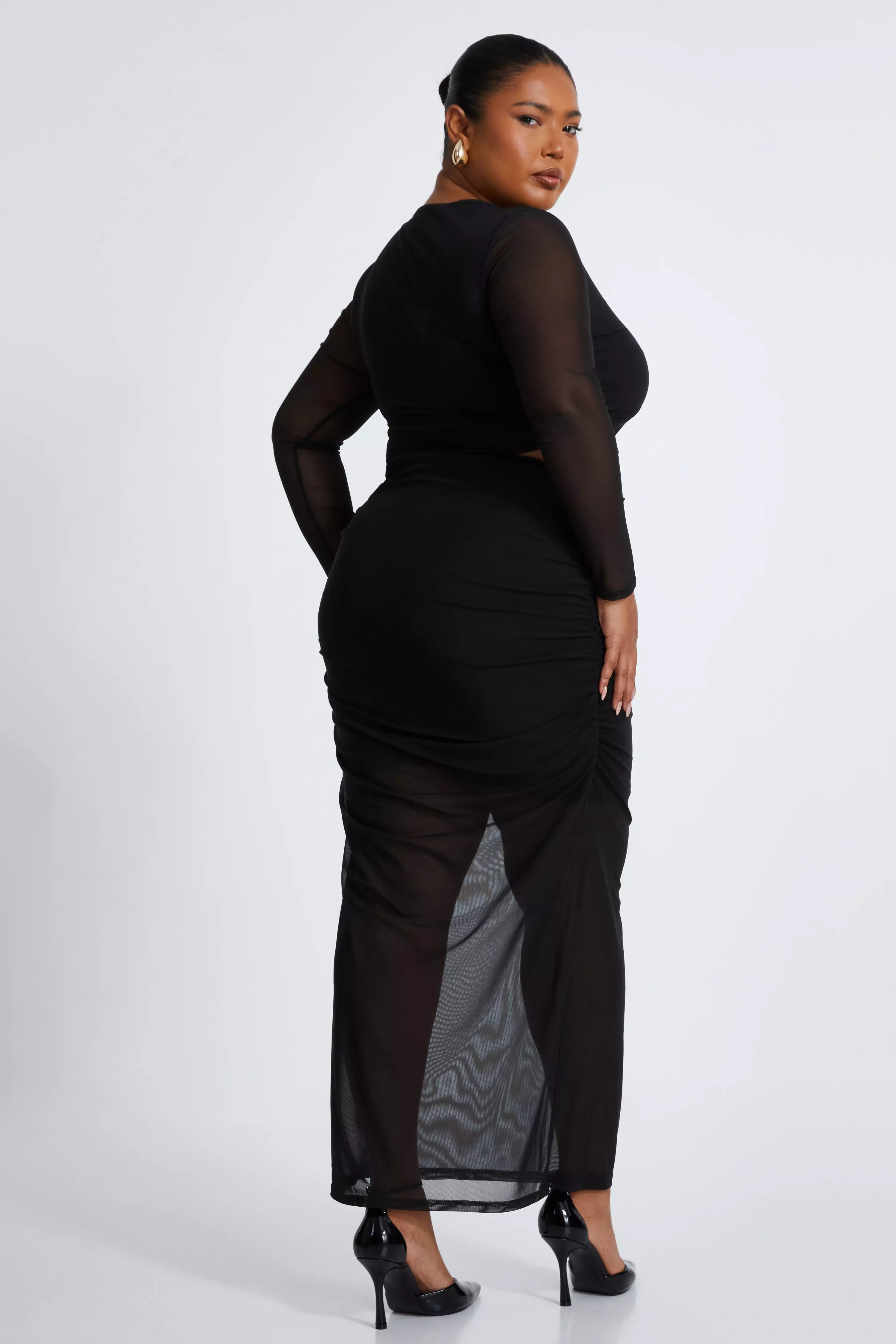 Curve Black Mesh Midaxi Skirt