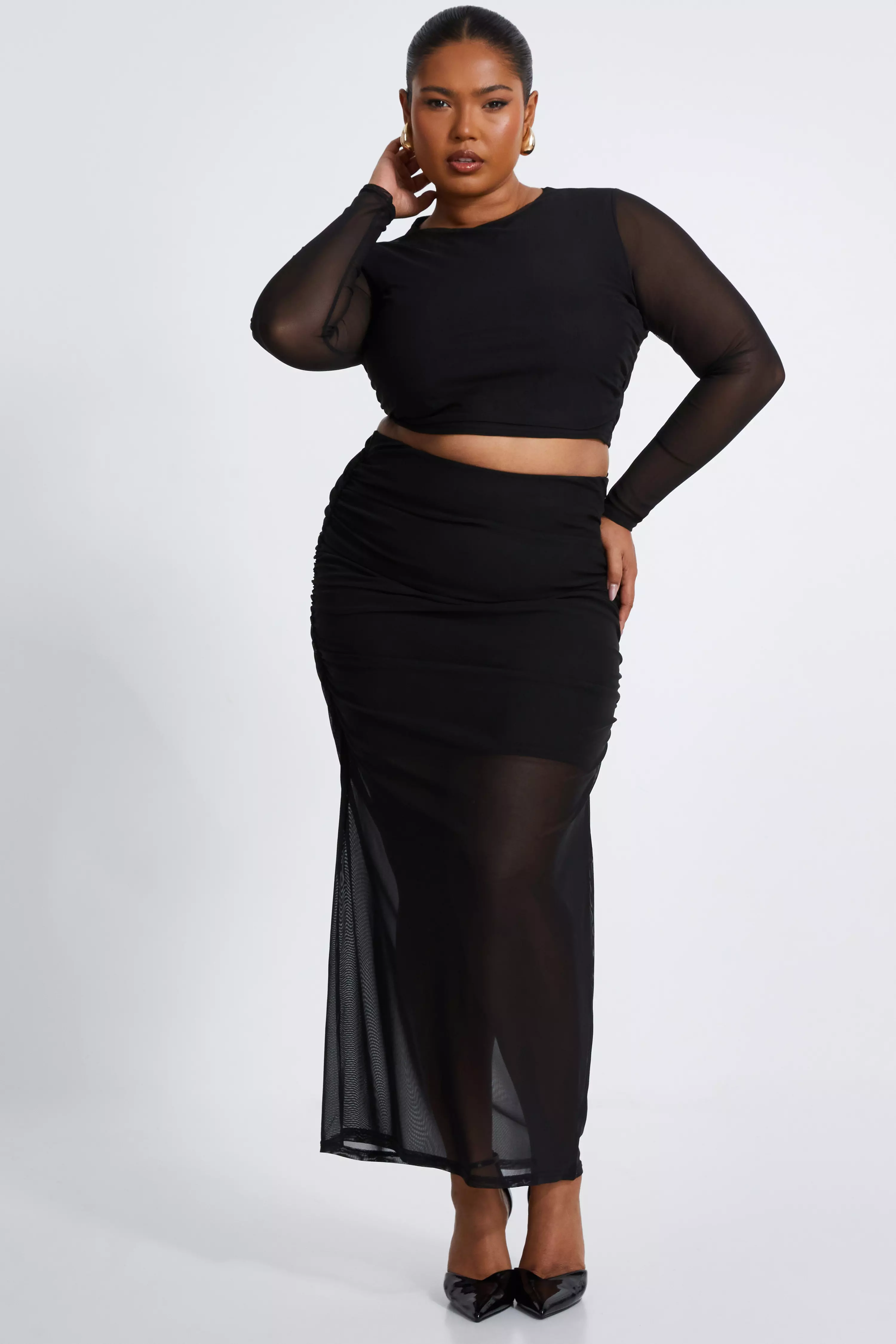 Curve Black Mesh Midaxi Skirt