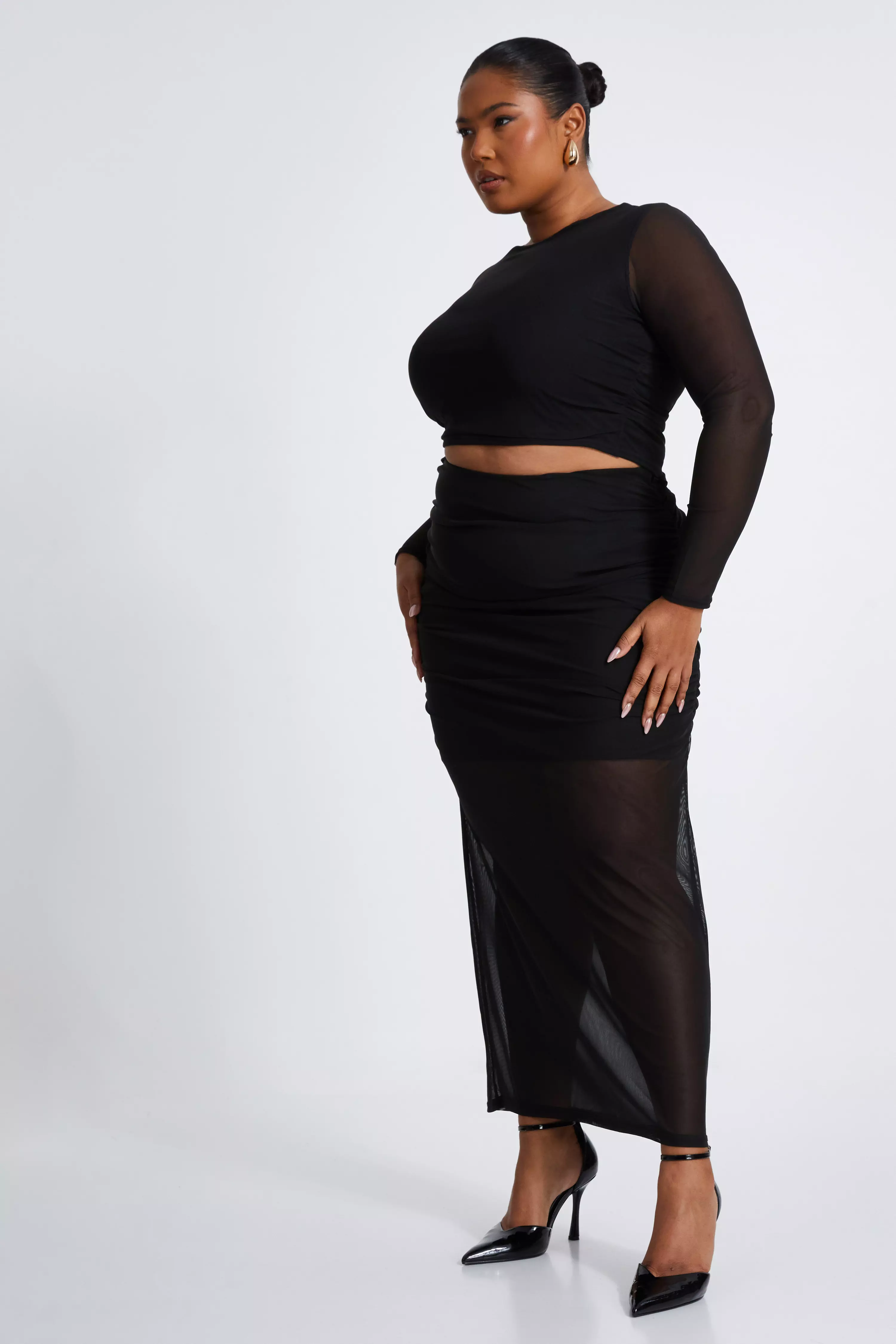 Curve Black Mesh Midaxi Skirt