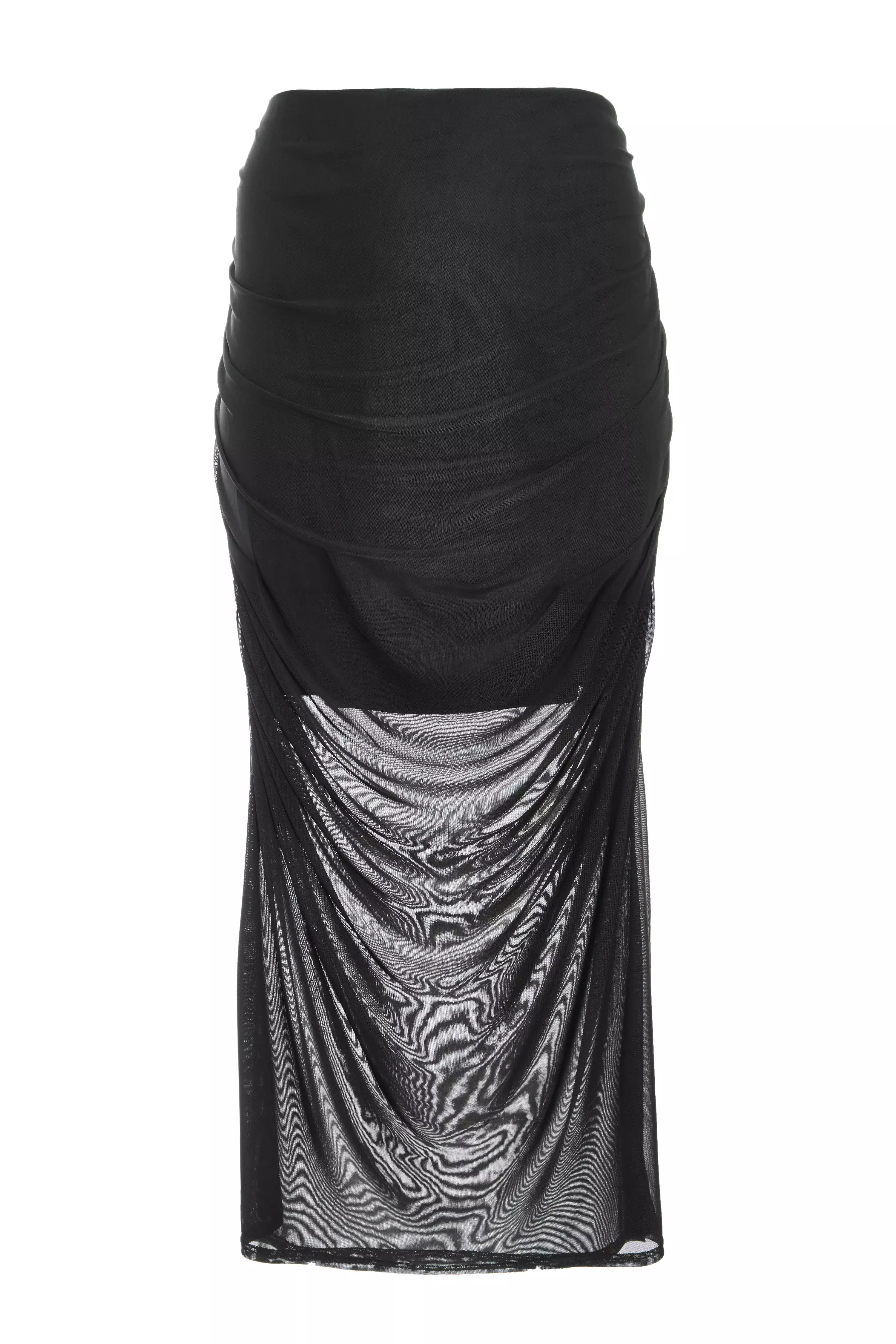 Curve Black Mesh Midaxi Skirt