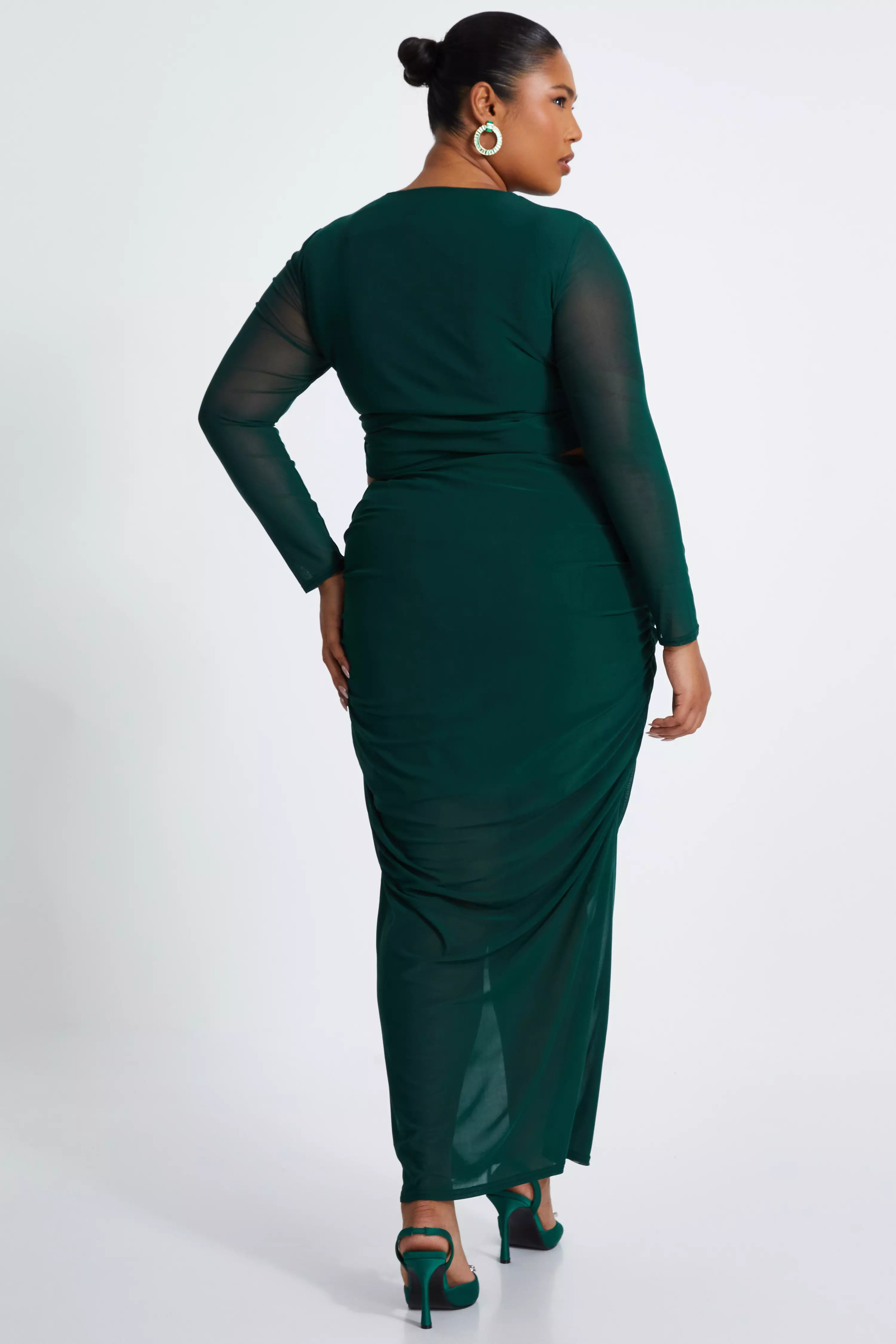 Curve Bottle Green Mesh Midaxi Skirt