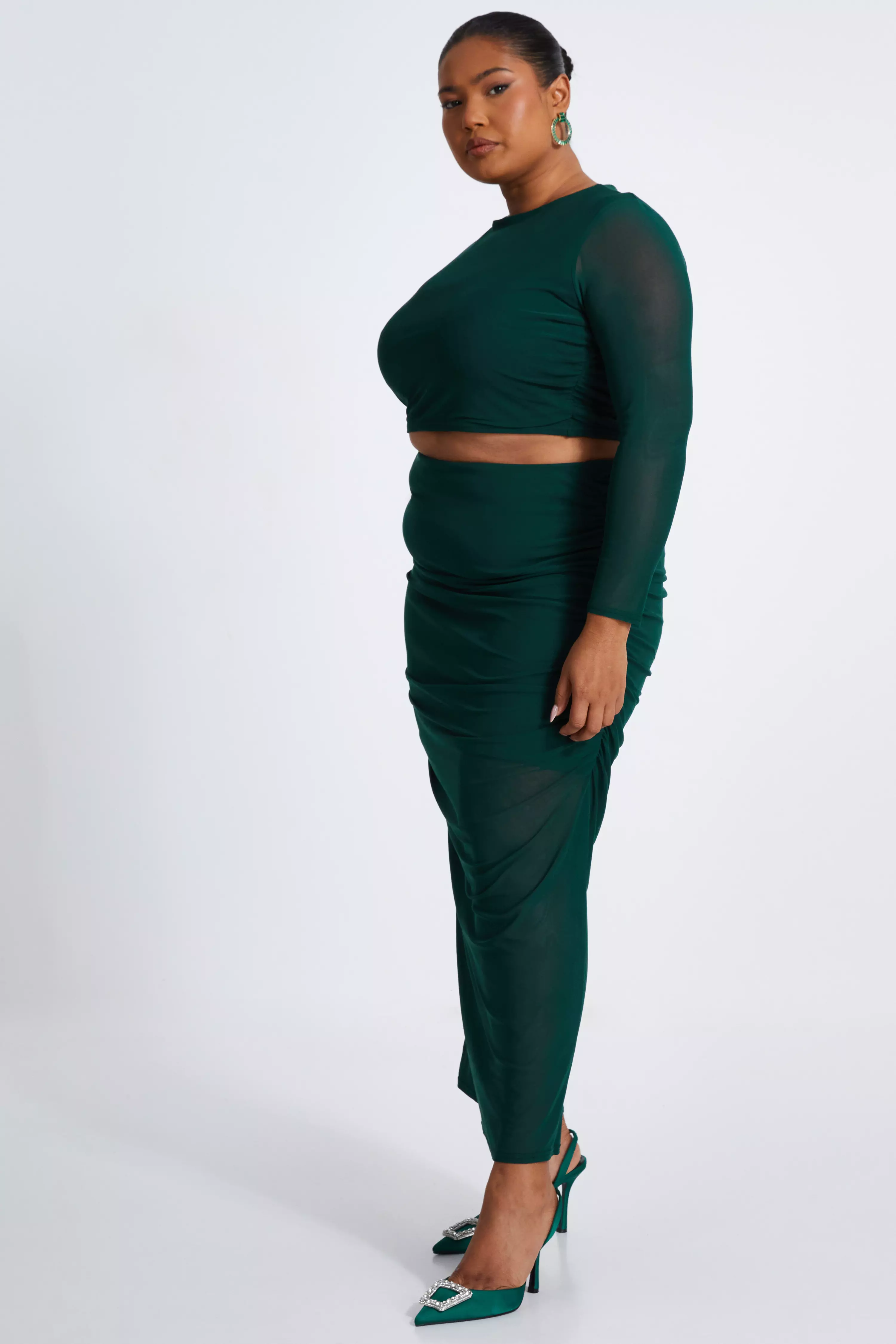 Curve Bottle Green Mesh Midaxi Skirt