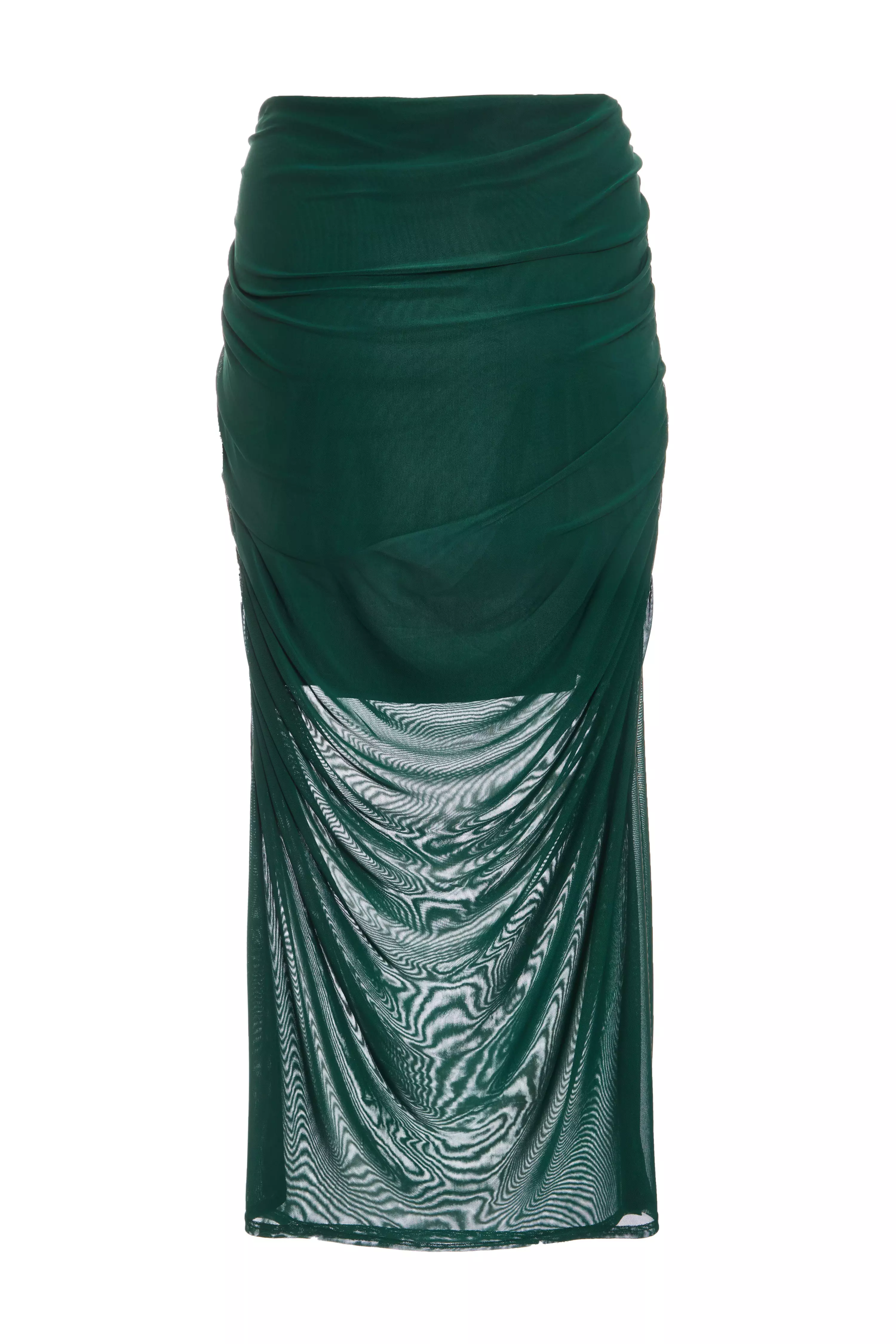 Curve Bottle Green Mesh Midaxi Skirt