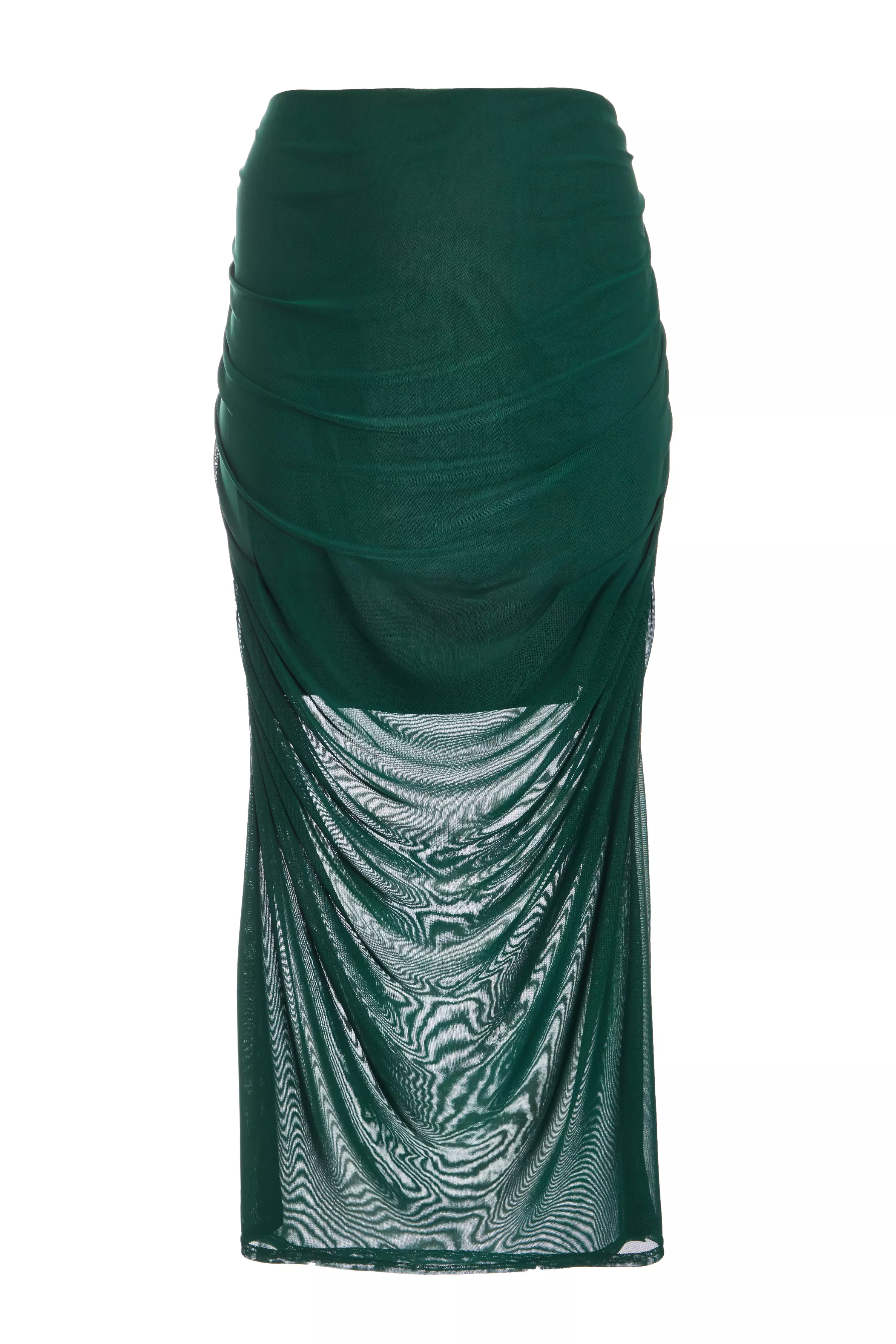 Curve Bottle Green Mesh Midaxi Skirt