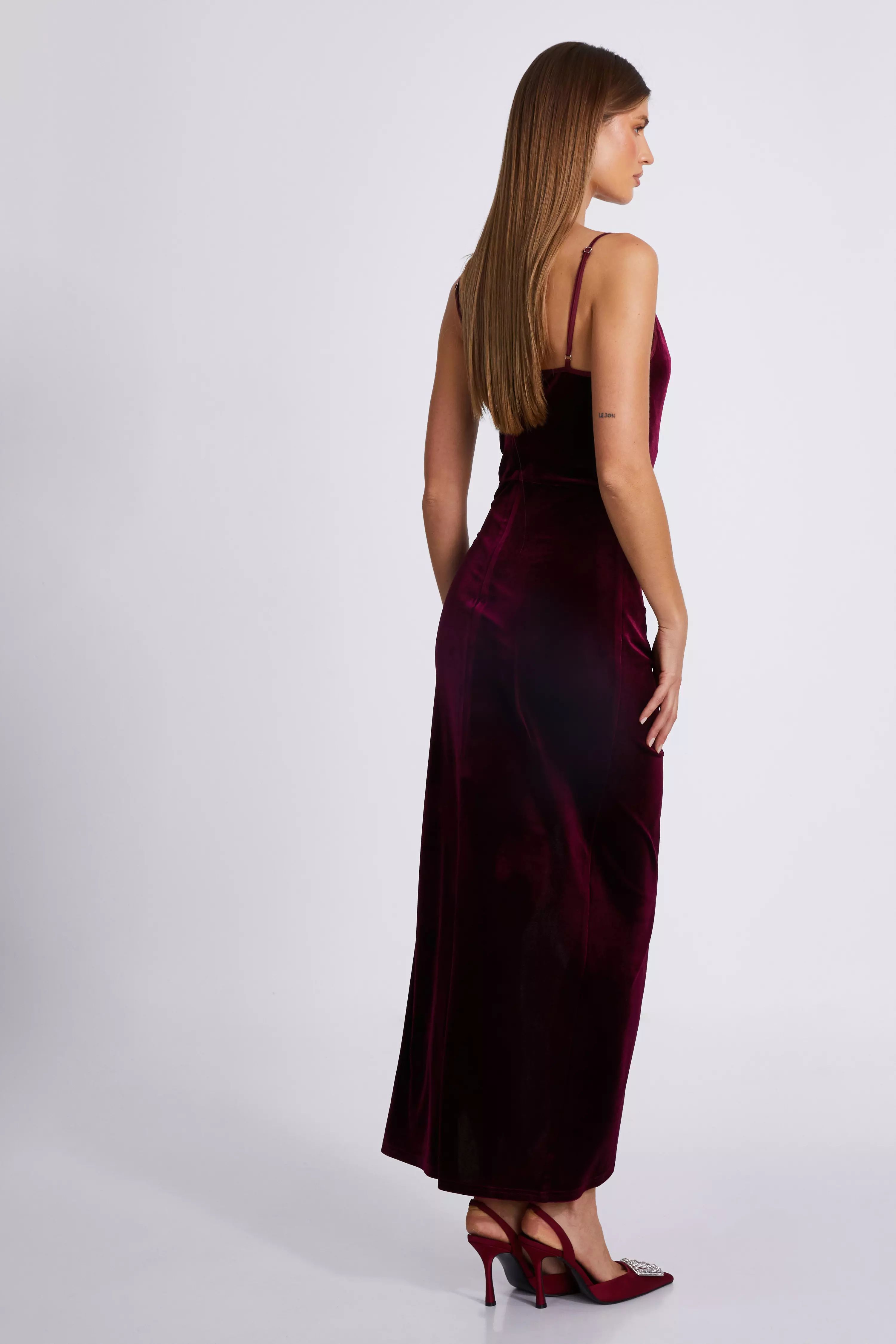 Dark Red Cowl Neck Midaxi Dress