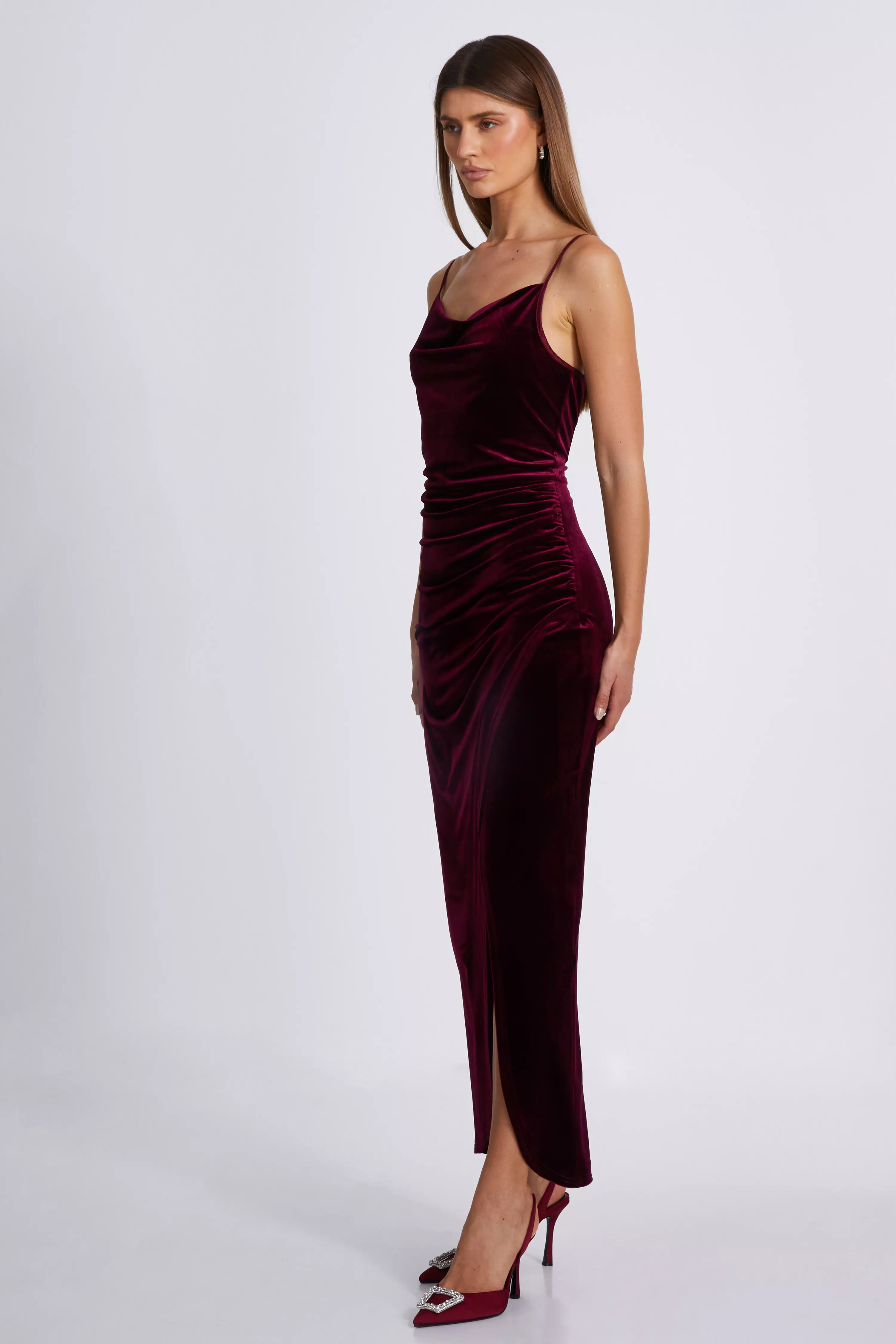 Dark Red Cowl Neck Midaxi Dress