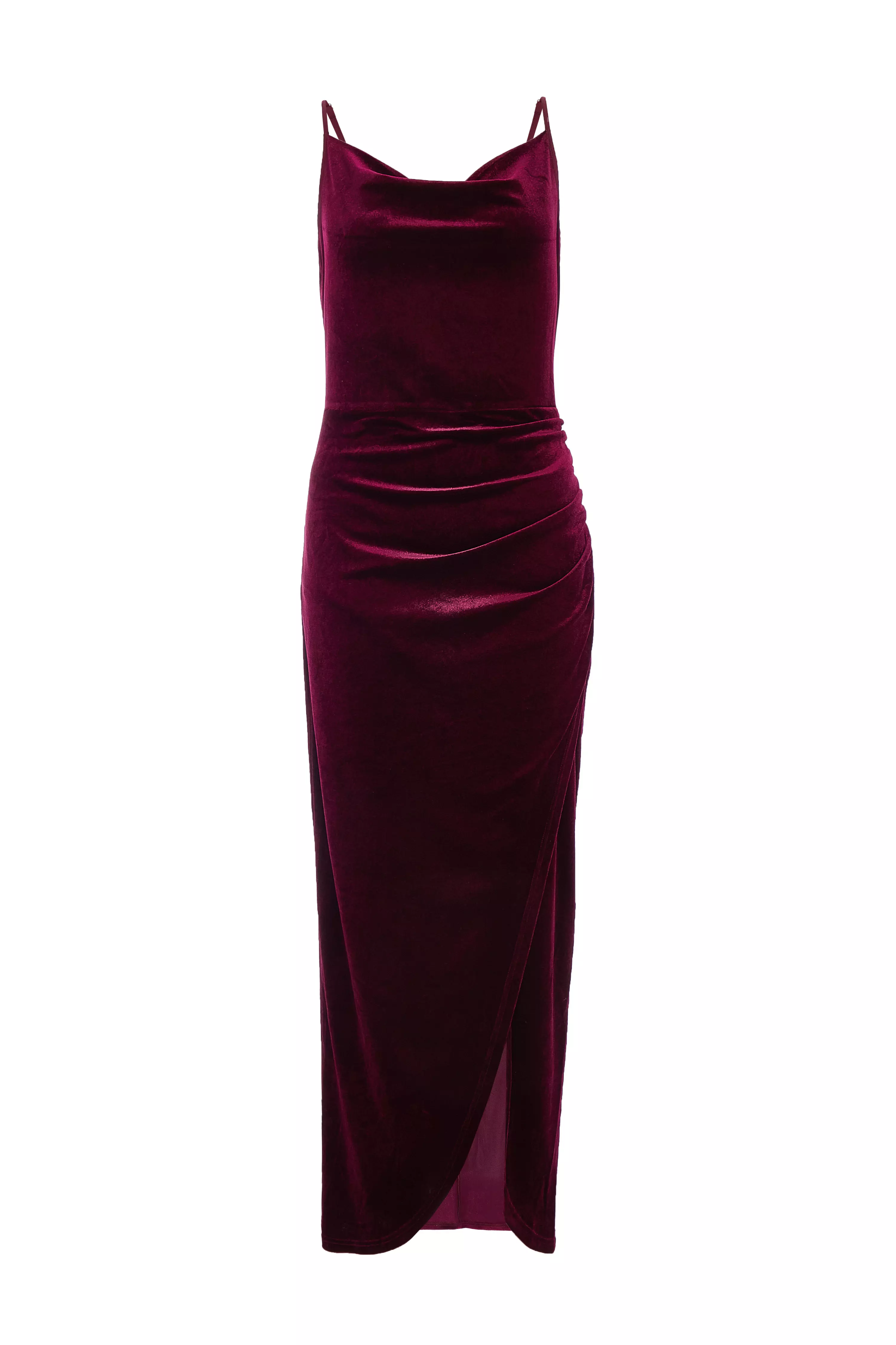 Dark Red Cowl Neck Midaxi Dress