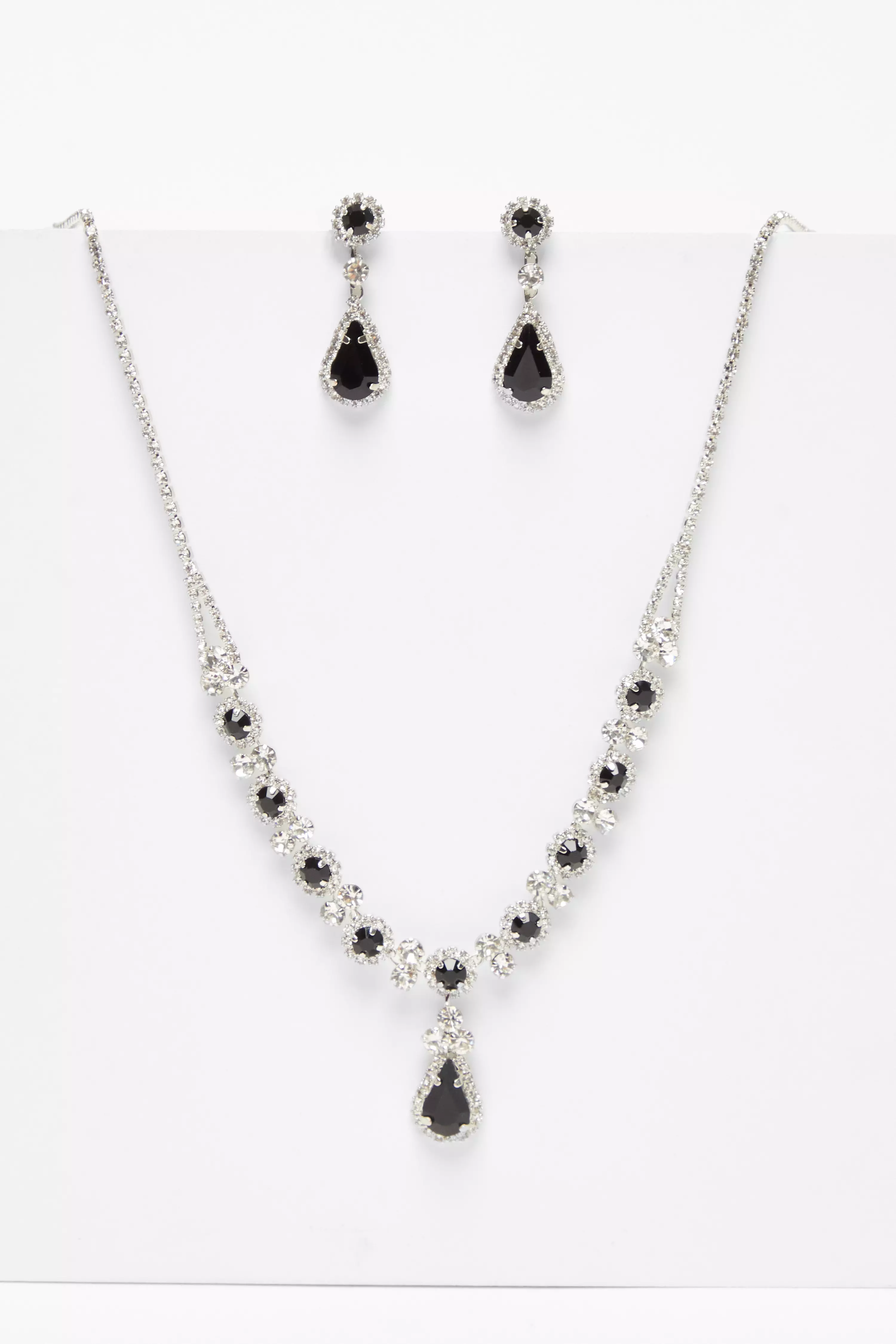 Black Diamante Teardrop Jewellery Set