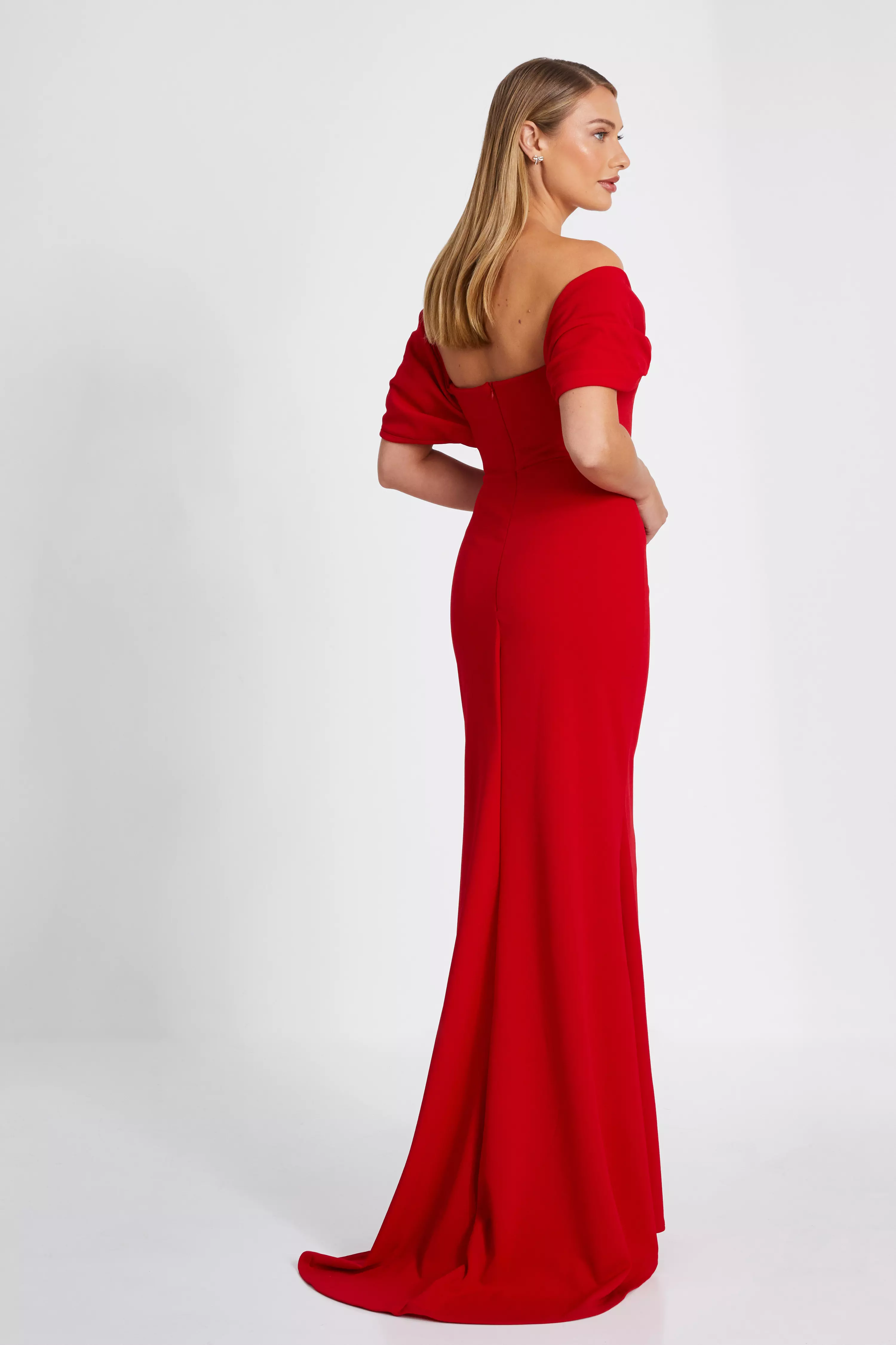 Red Bardot Wrap Maxi Dress