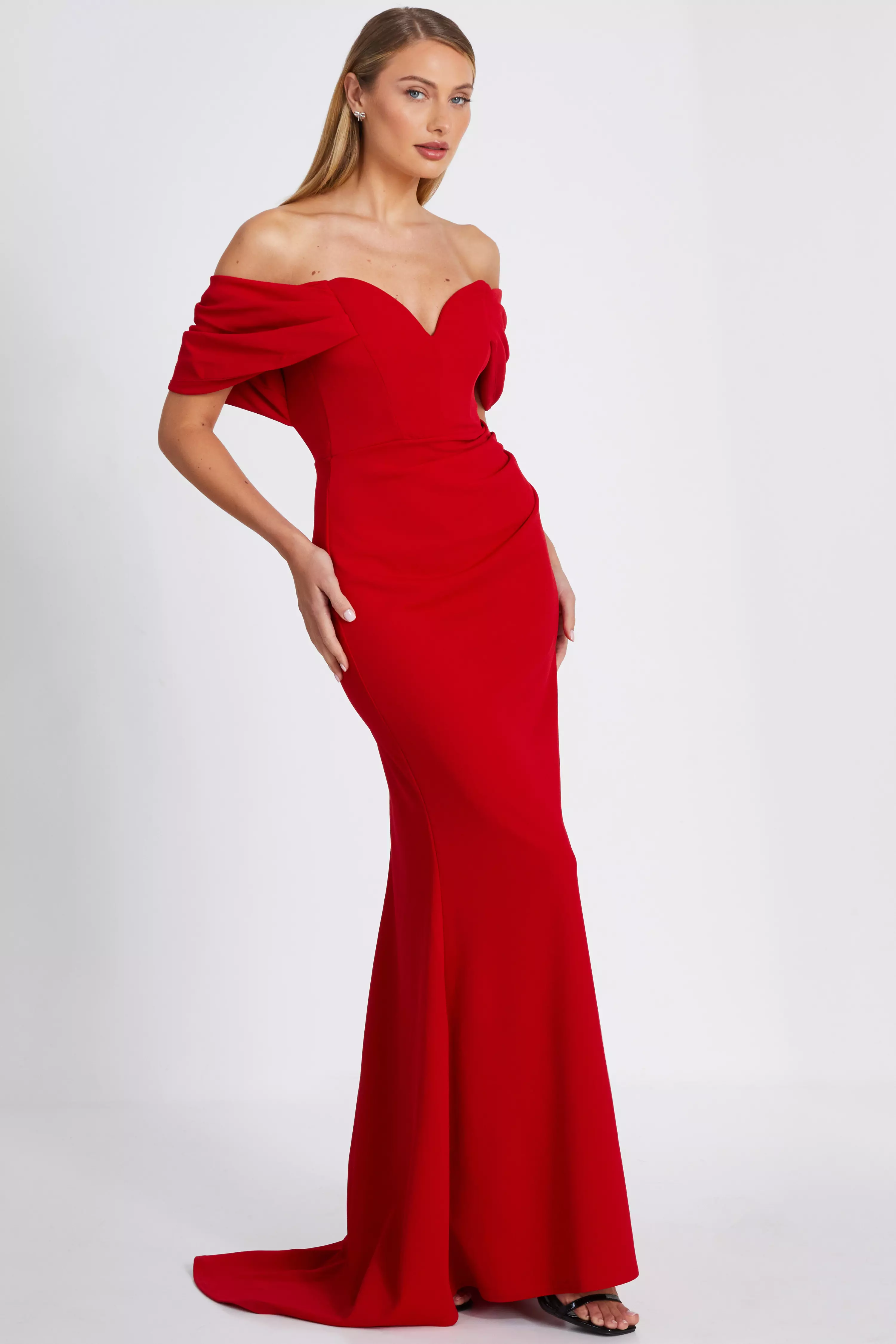 Red Bardot Wrap Maxi Dress