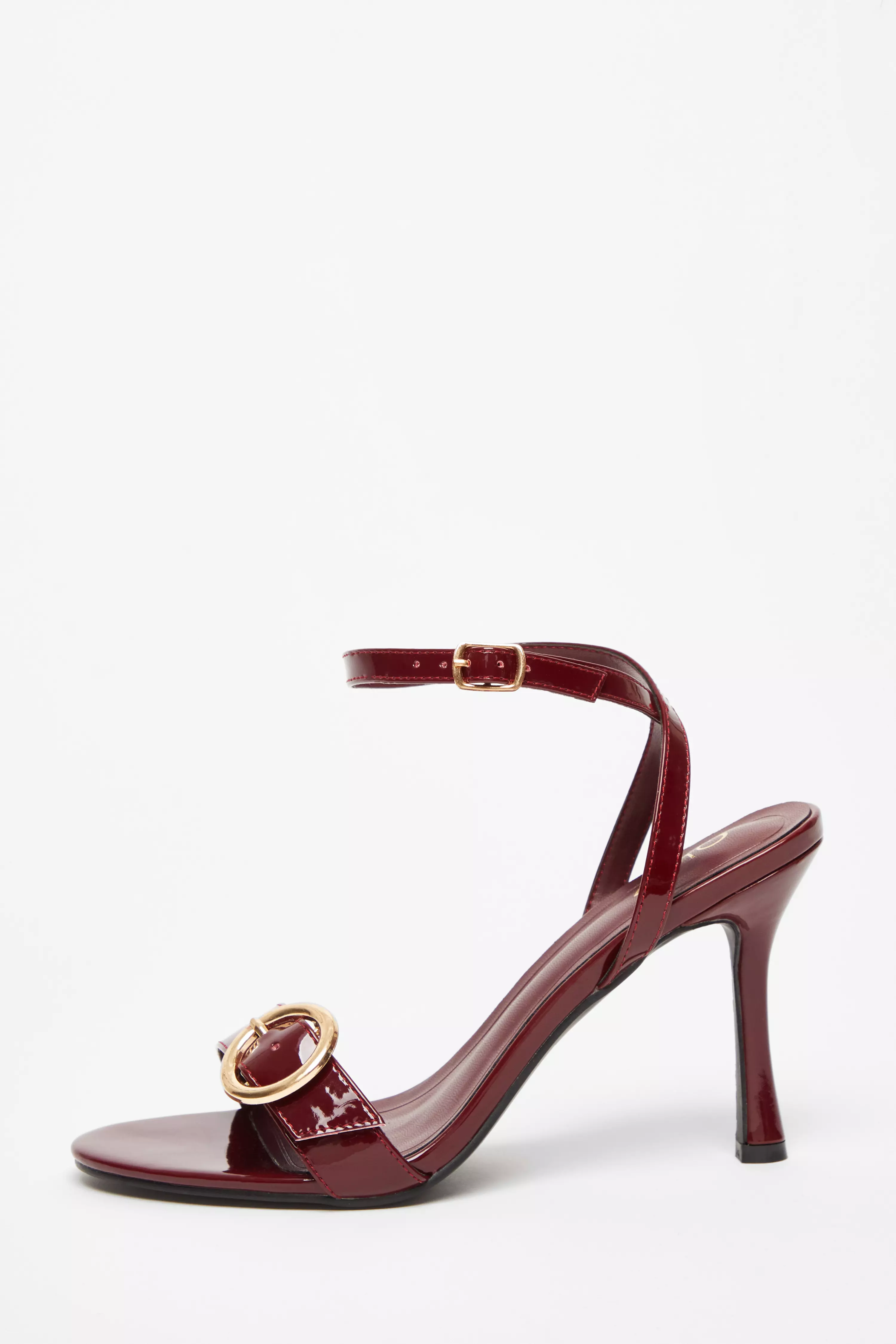 Dark Red Faux Leather Buckle Heels