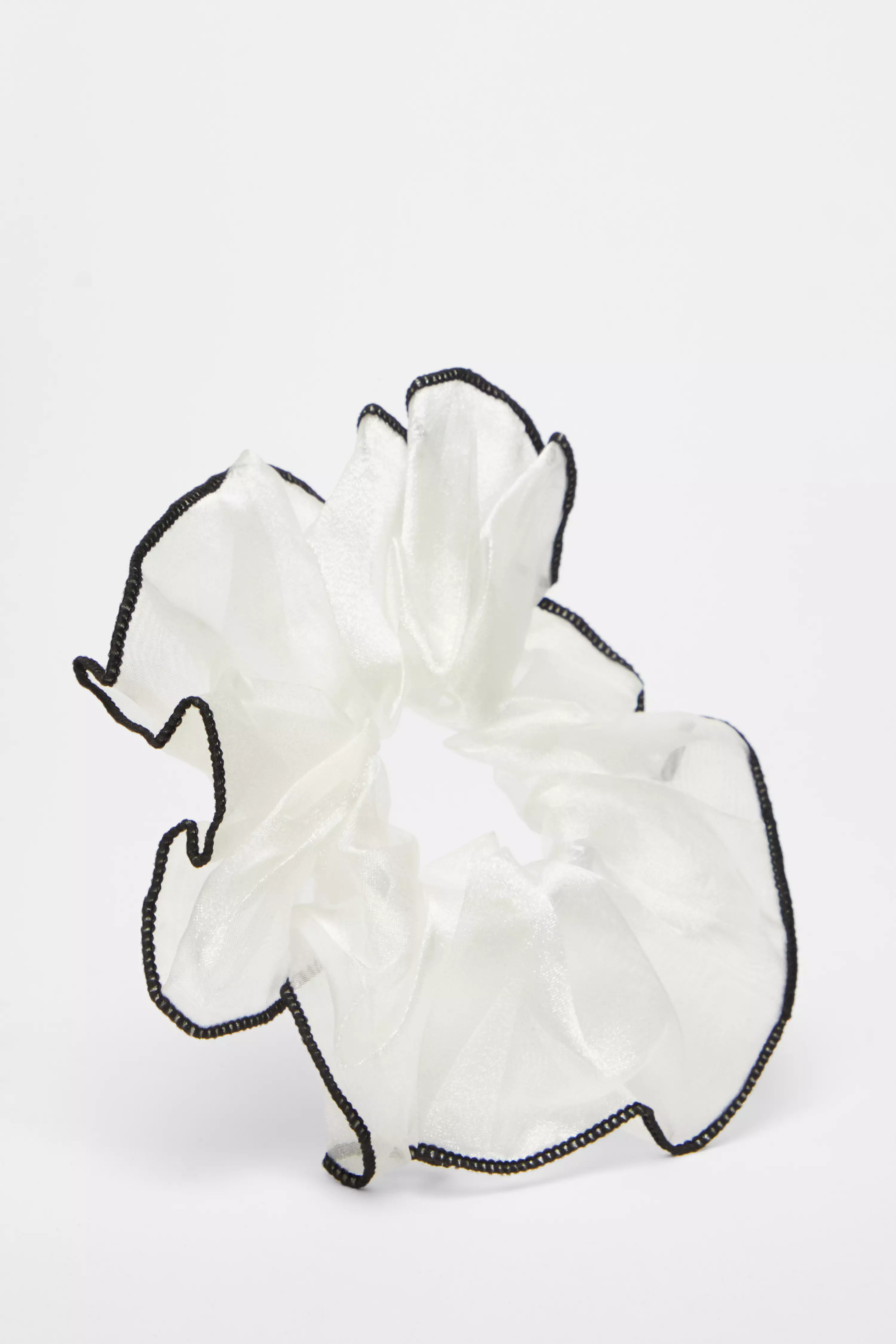 White Contrast Trim Scrunchie