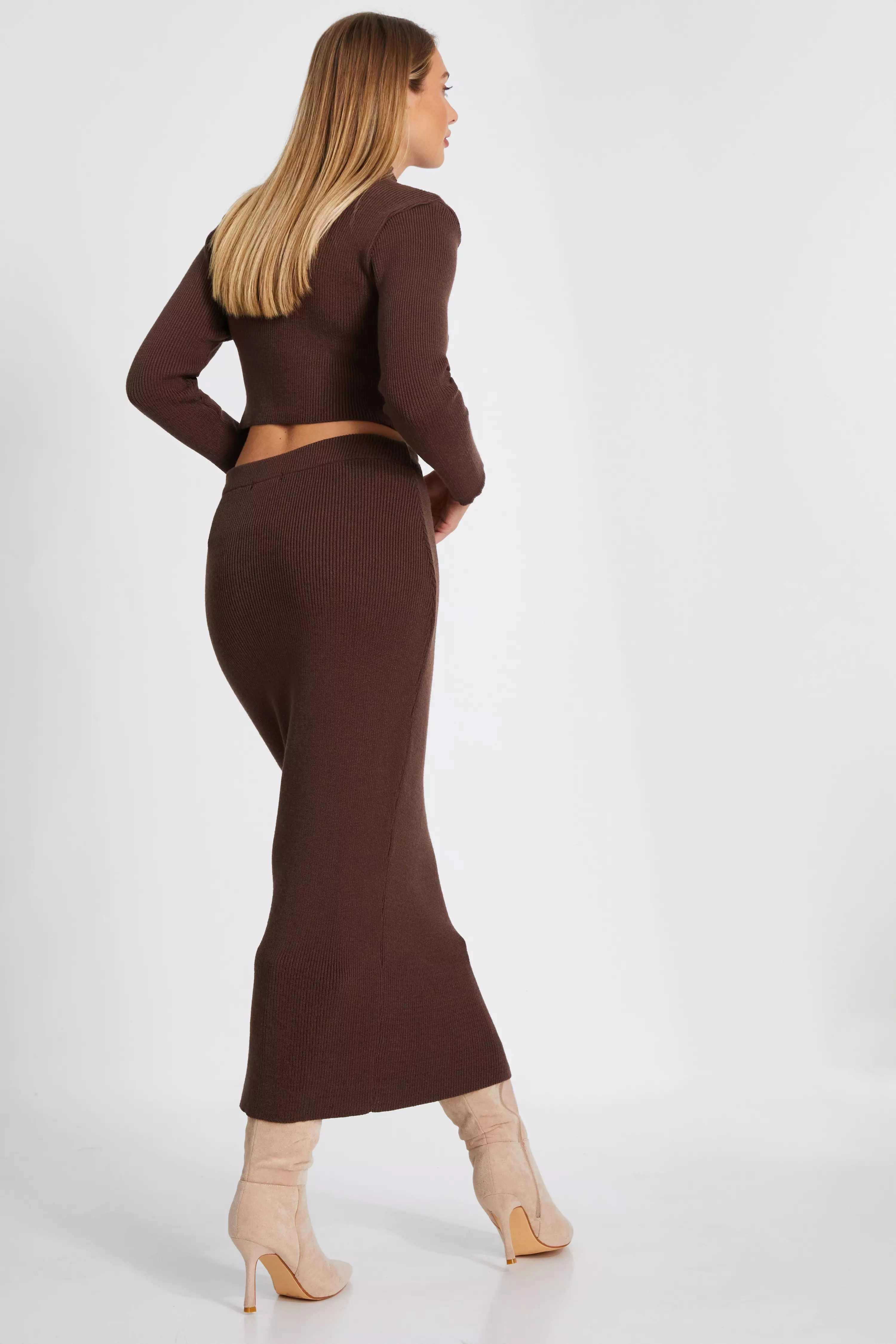 Brown Knit Midaxi Skirt