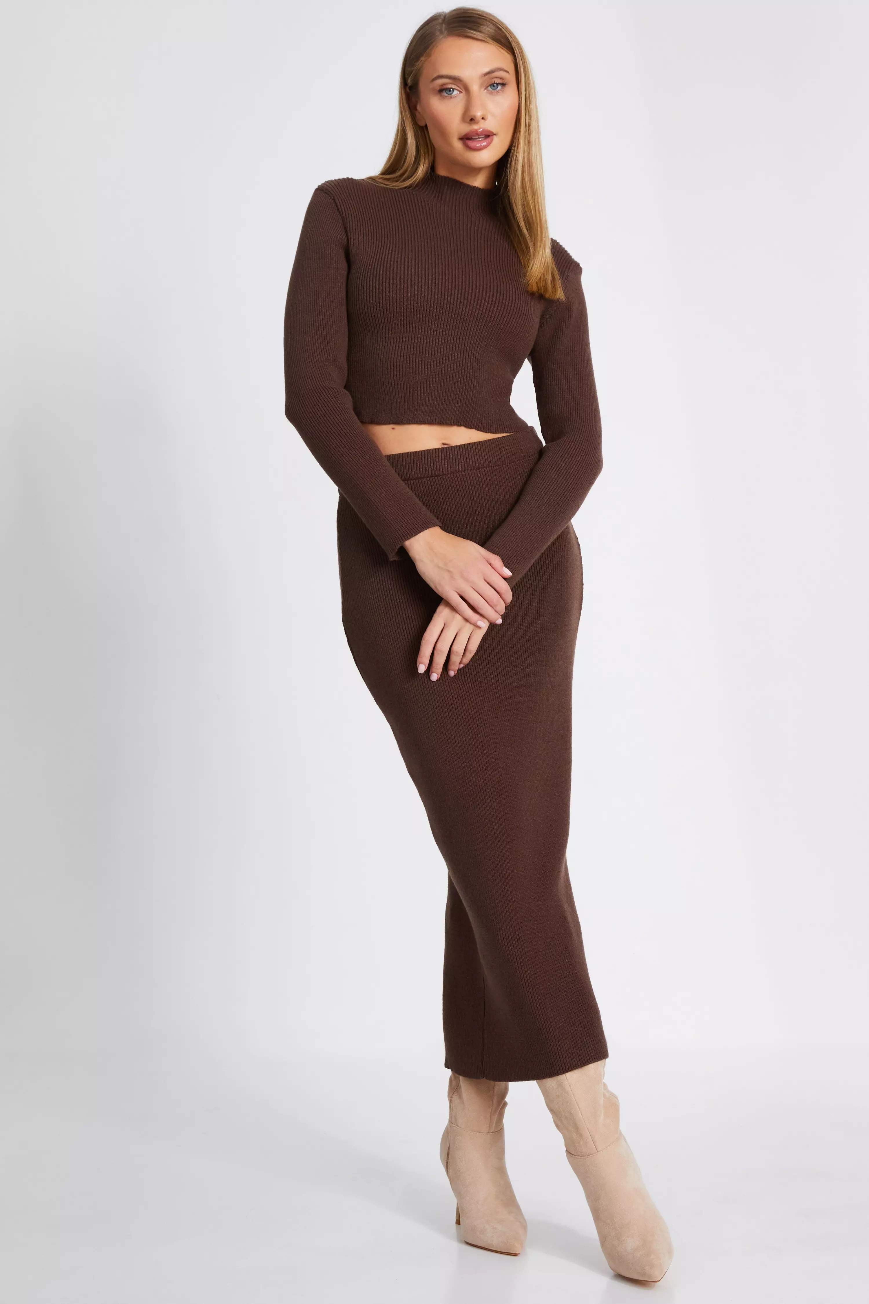 Brown Knit Midaxi Skirt