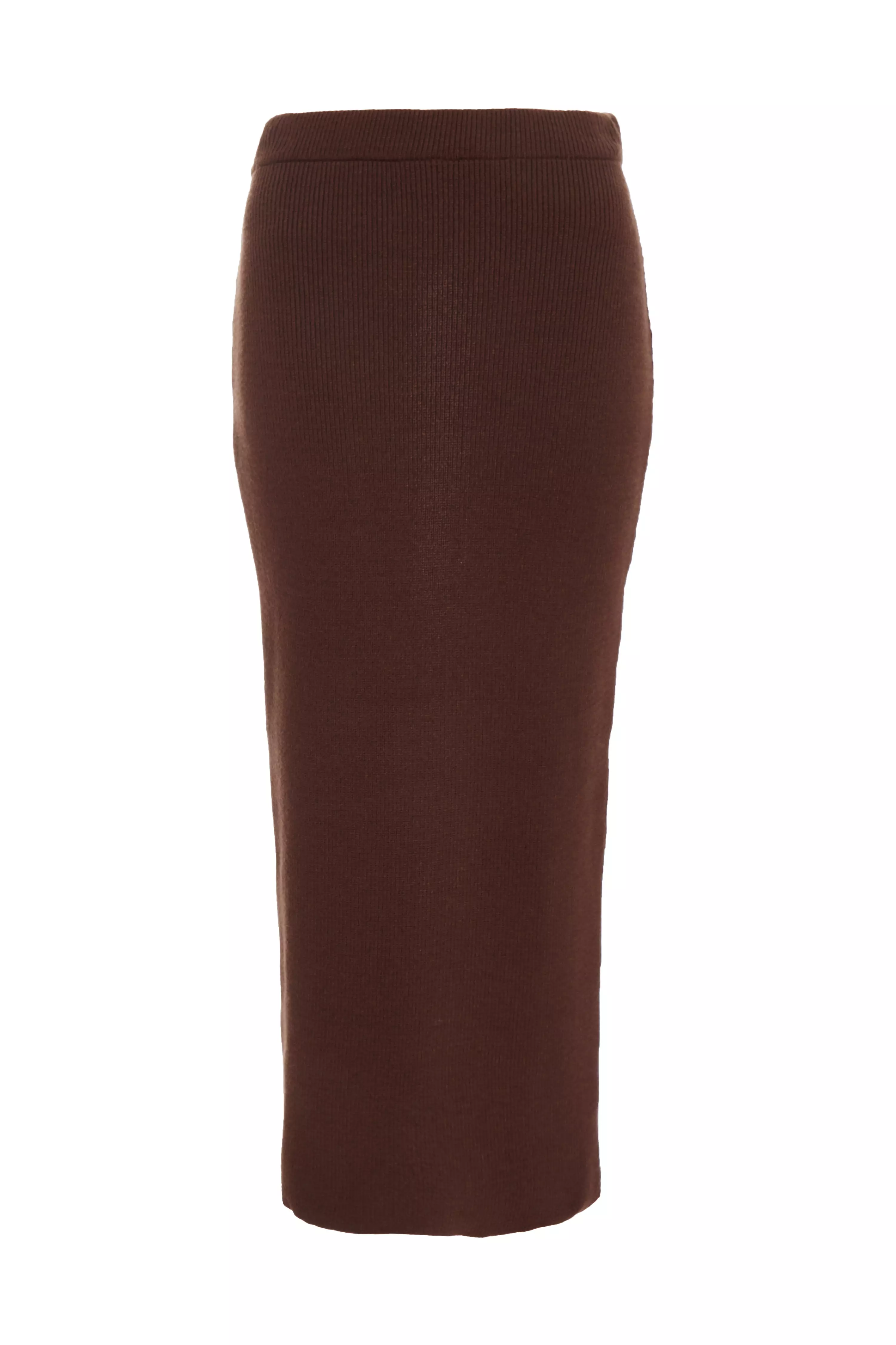 Brown Knit Midaxi Skirt