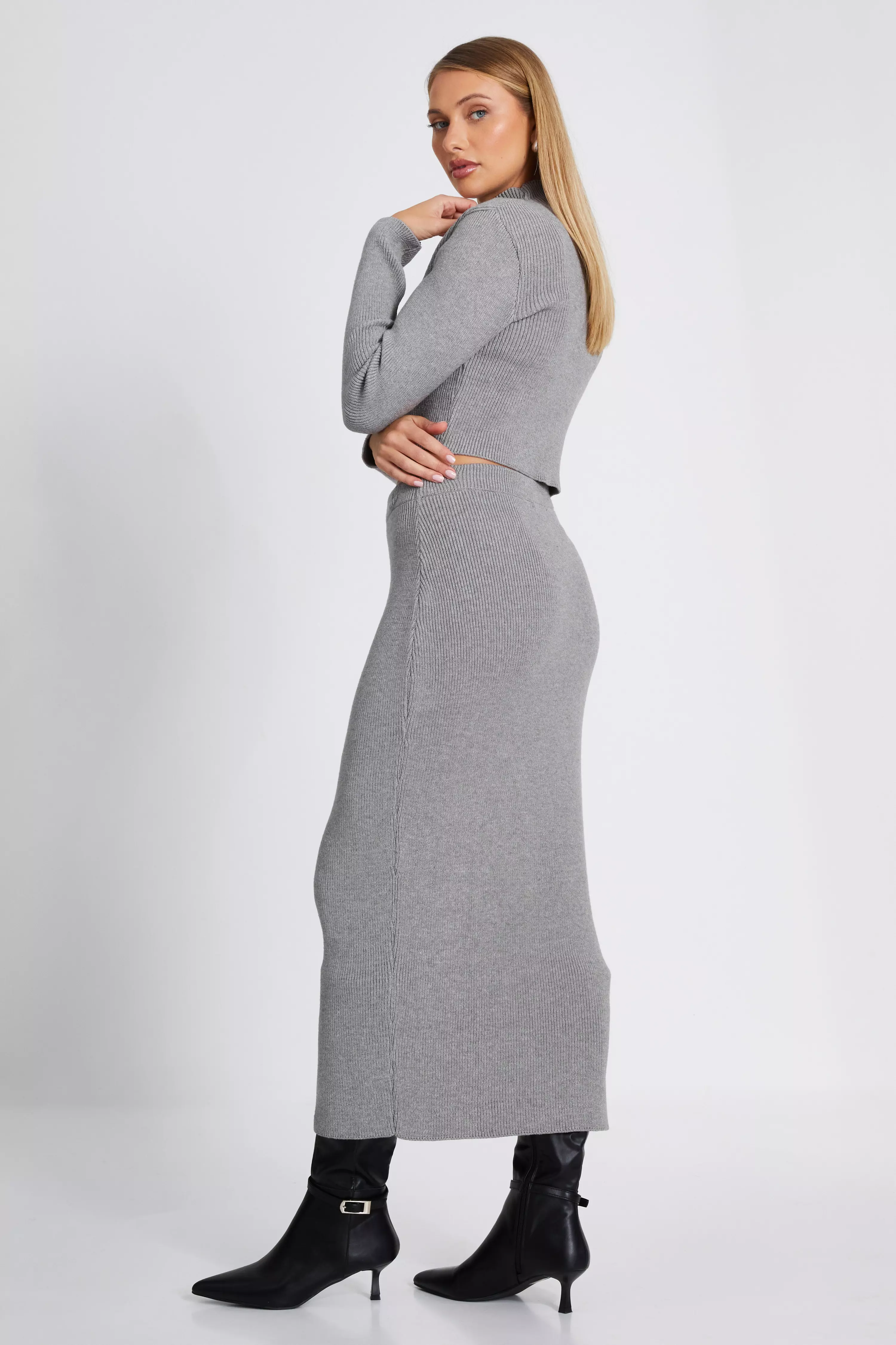 Grey Knit Midaxi Skirt