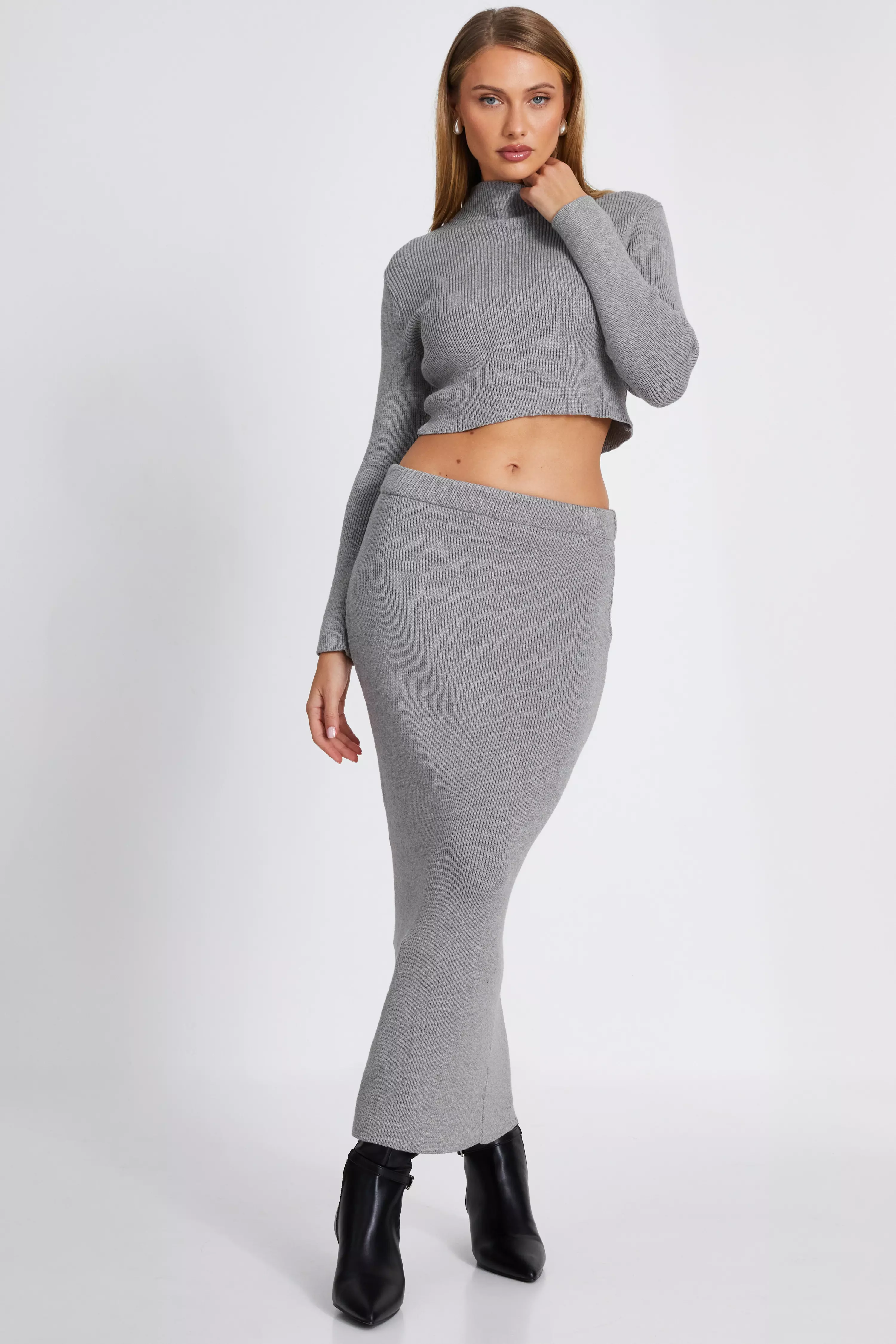 Grey Knit Midaxi Skirt