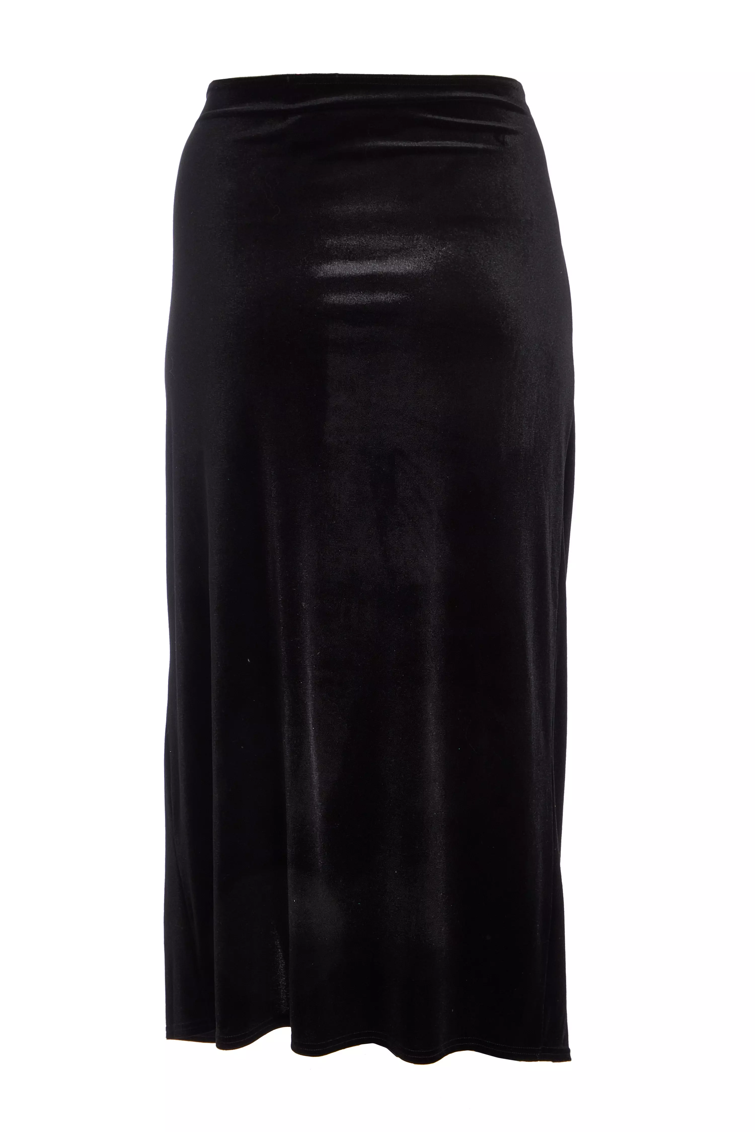 Curve Black Velvet Maxi Skirt 