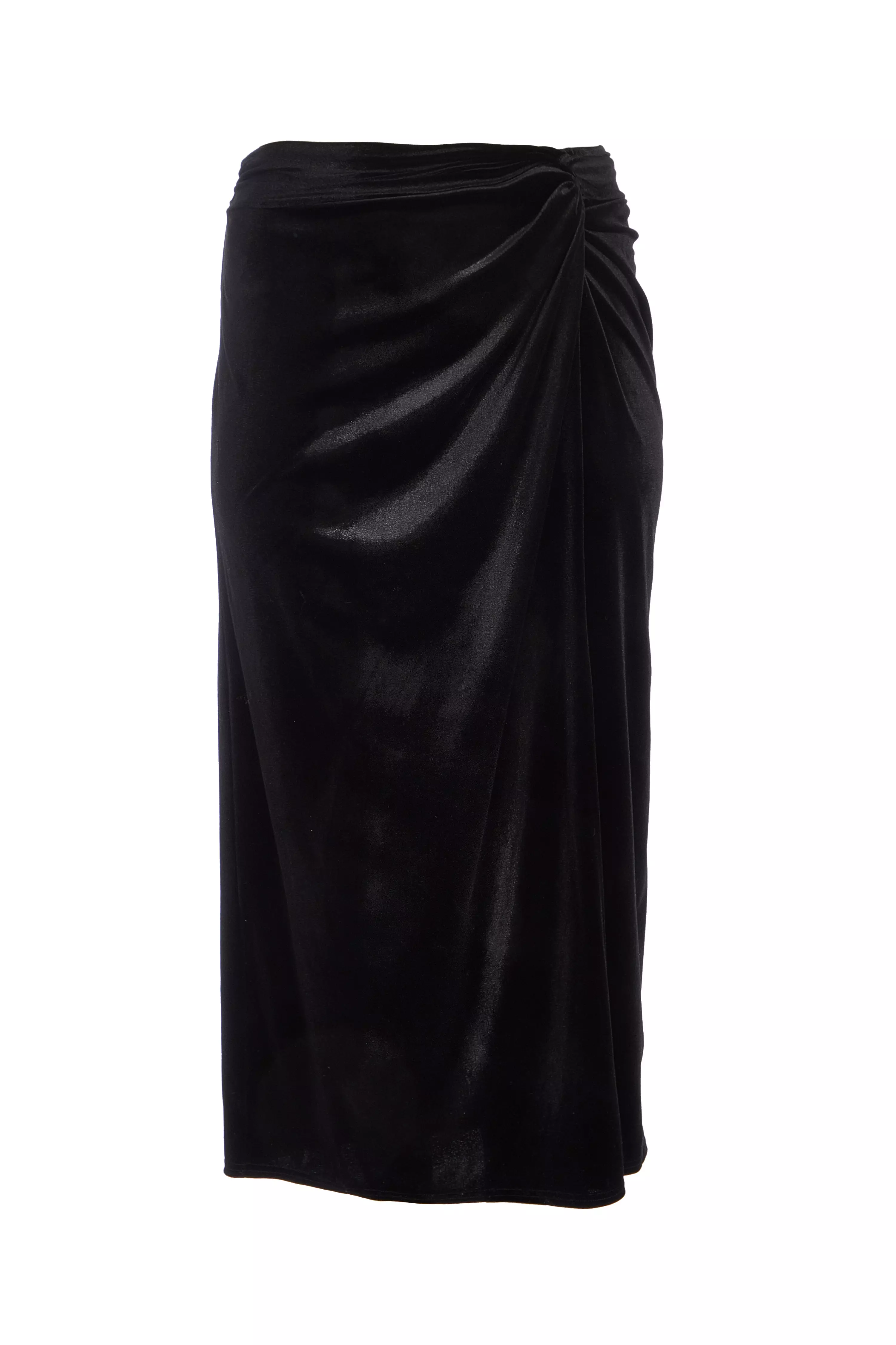 Curve Black Velvet Maxi Skirt 