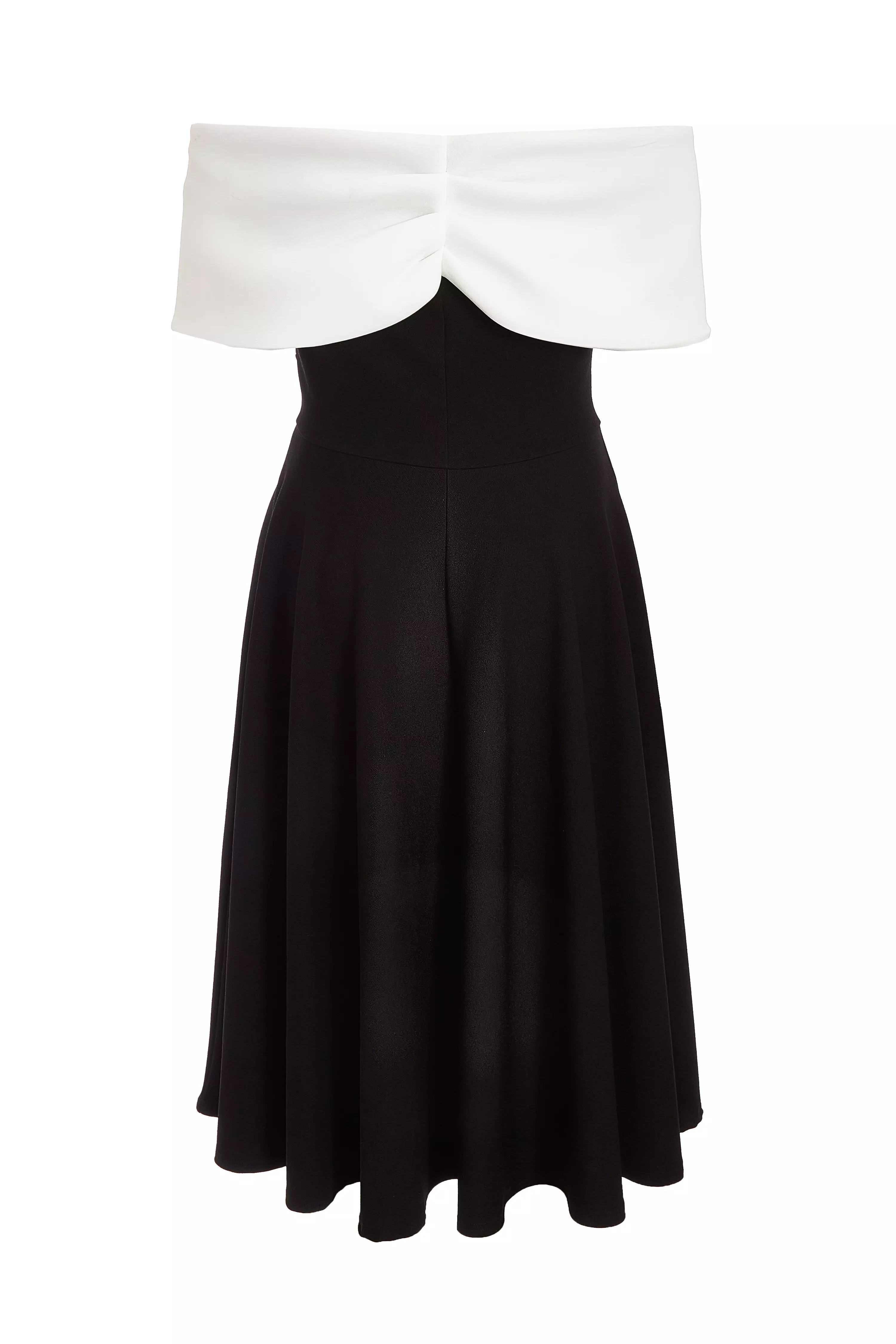 Petite Black Contrast Bardot Midi Dress