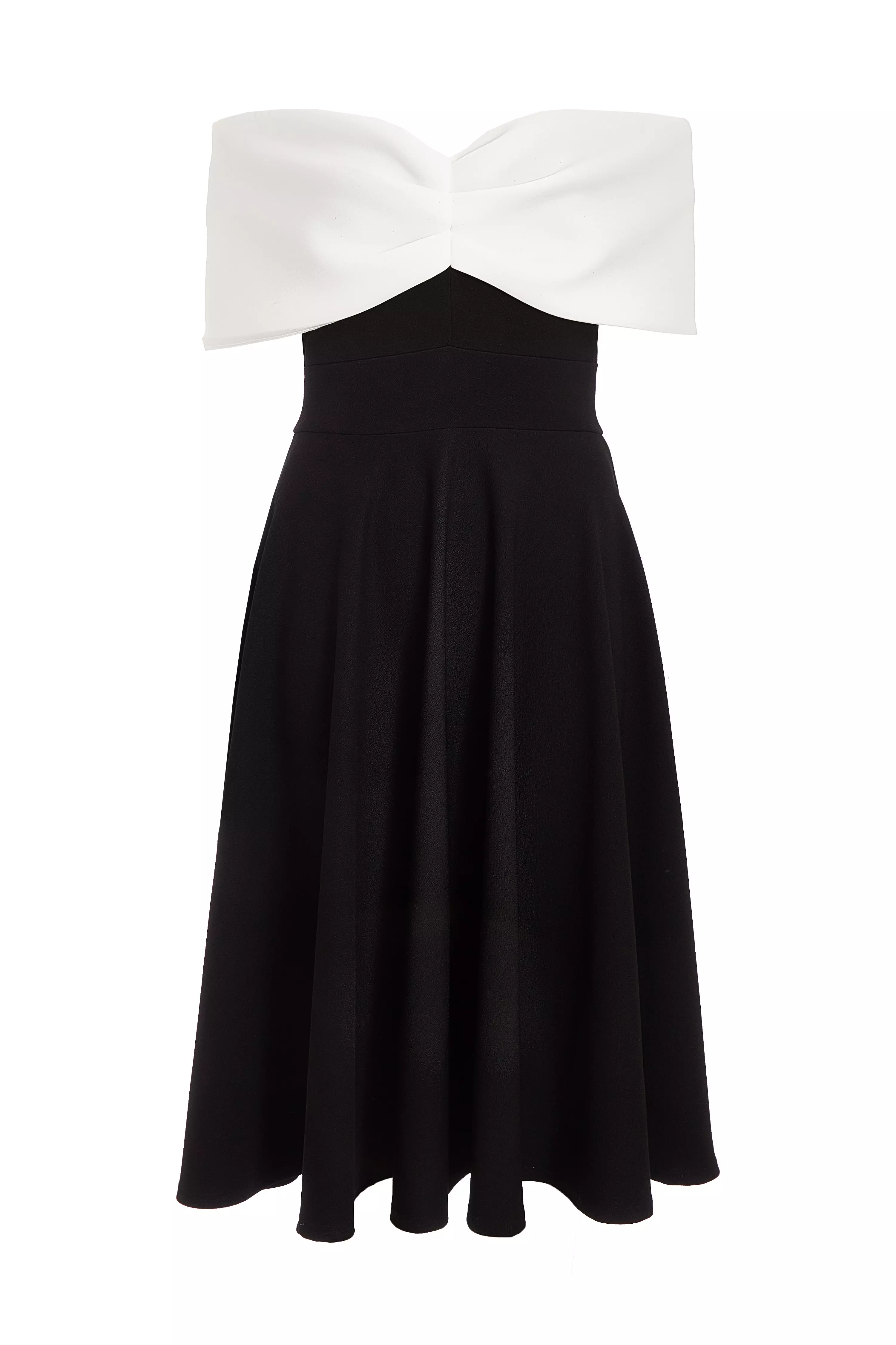 Petite Black Contrast Bardot Midi Dress