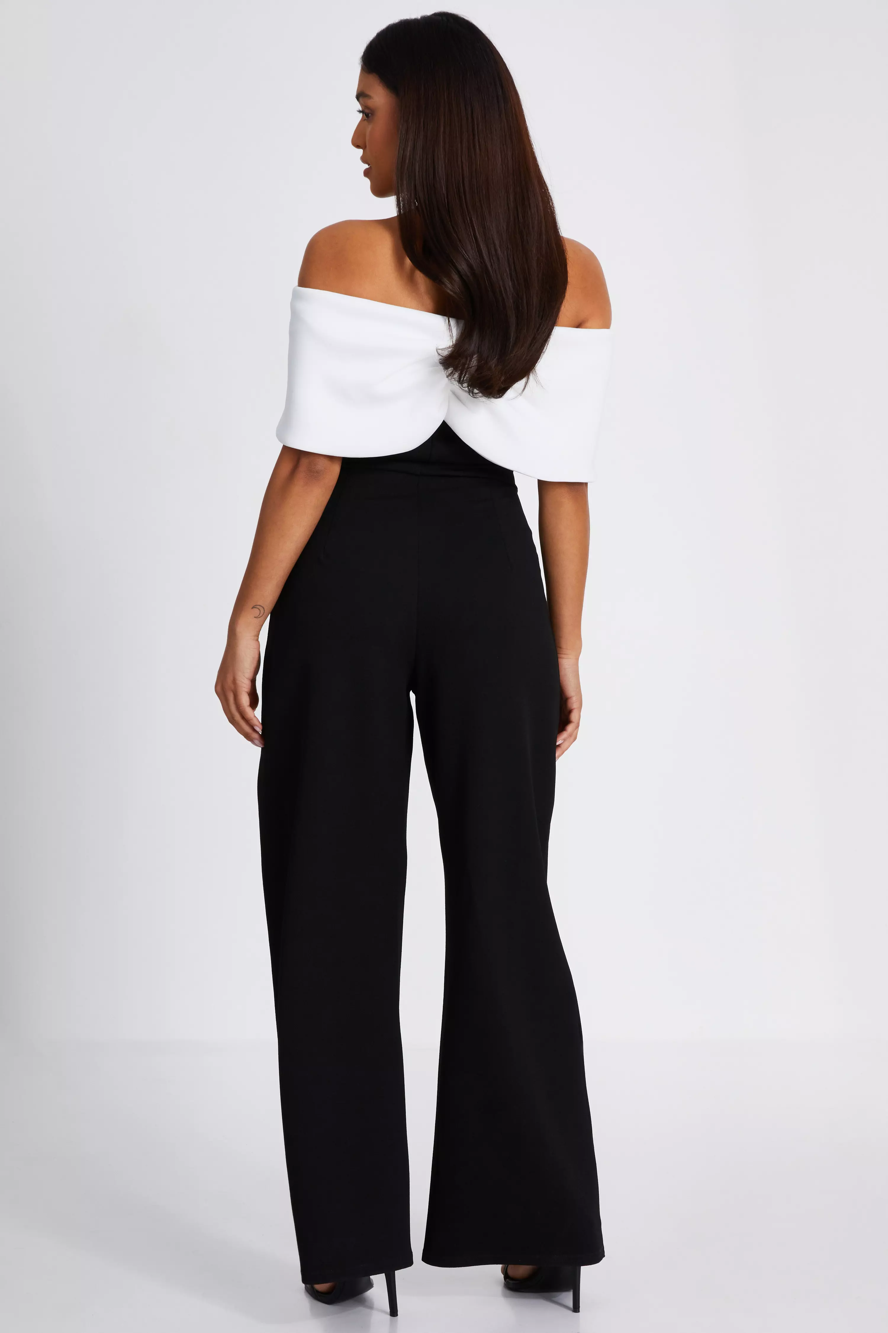 Petite Black Contrast Bardot Palazzo Jumpsuit