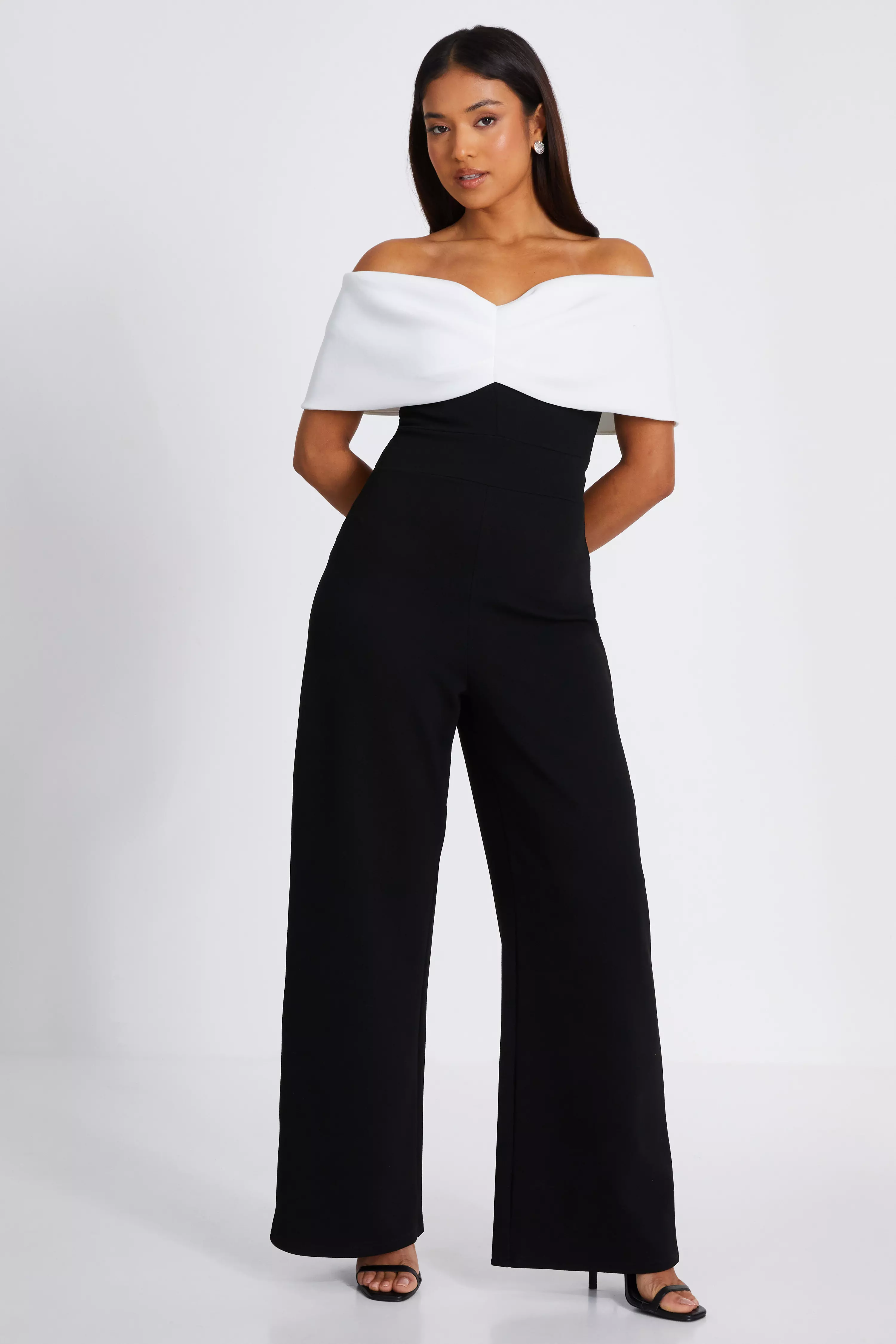 Petite Black Bardot Palazzo Jumpsuit QUIZ Clothing