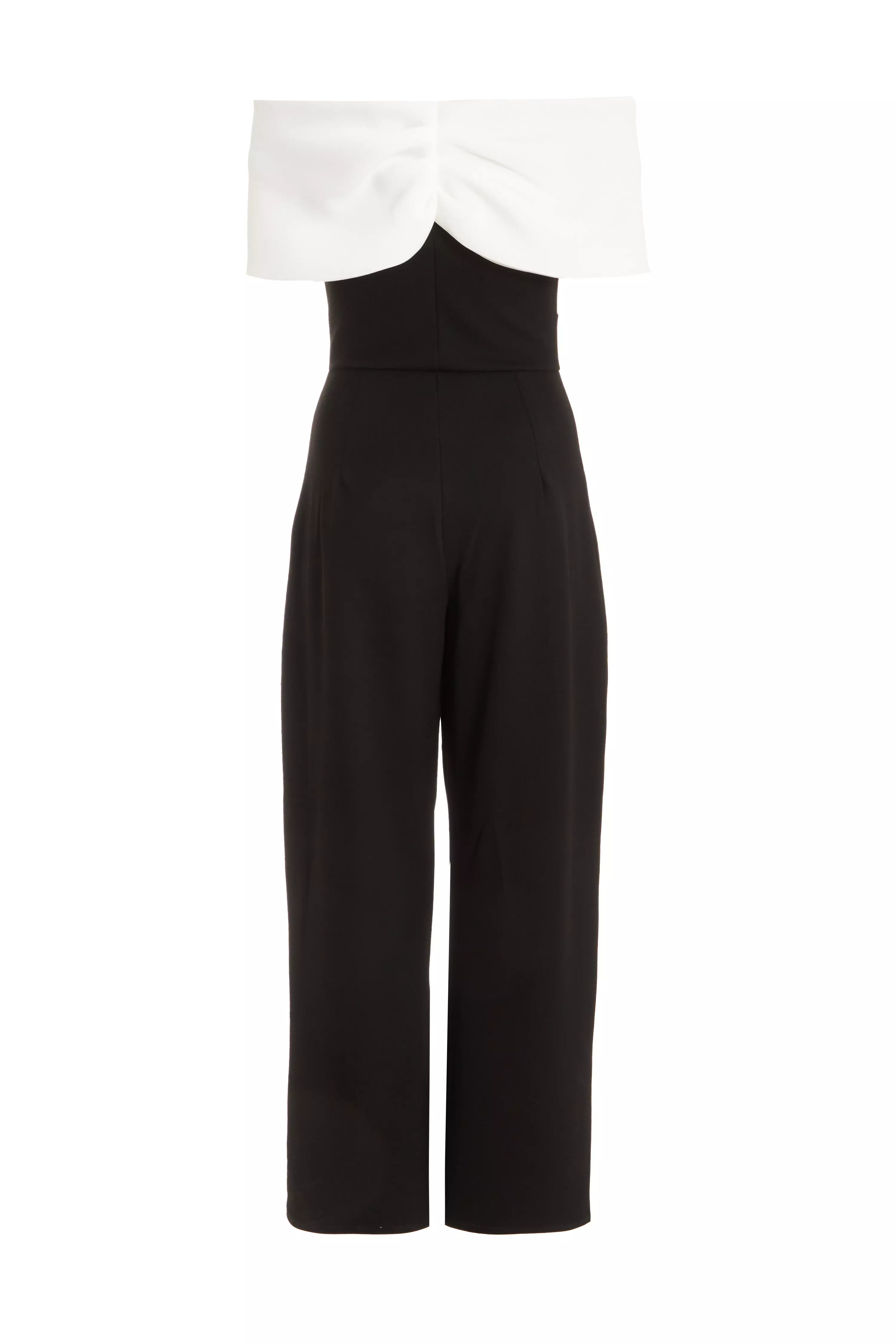 Petite Black Contrast Bardot Palazzo Jumpsuit