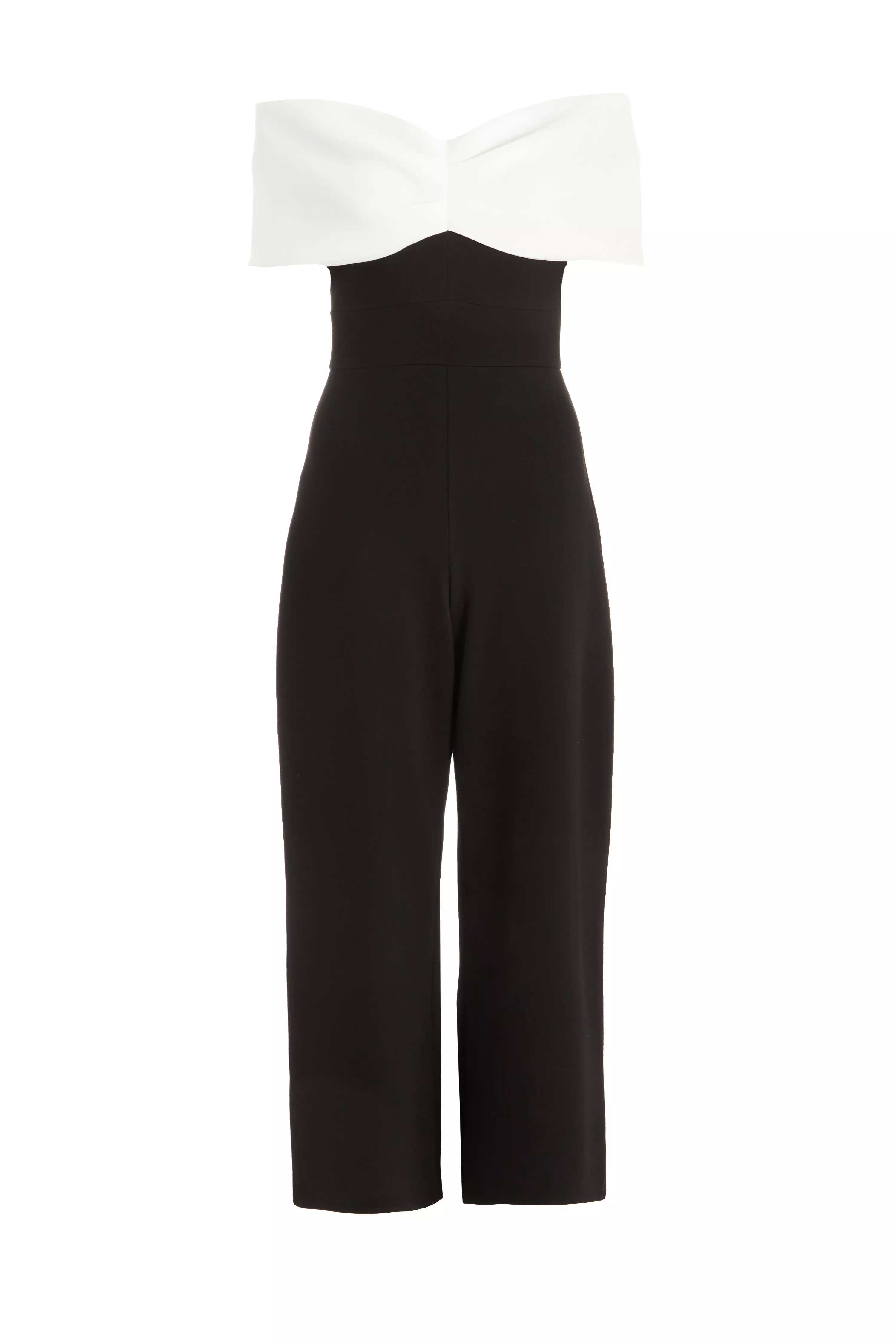 Petite Black Contrast Bardot Palazzo Jumpsuit