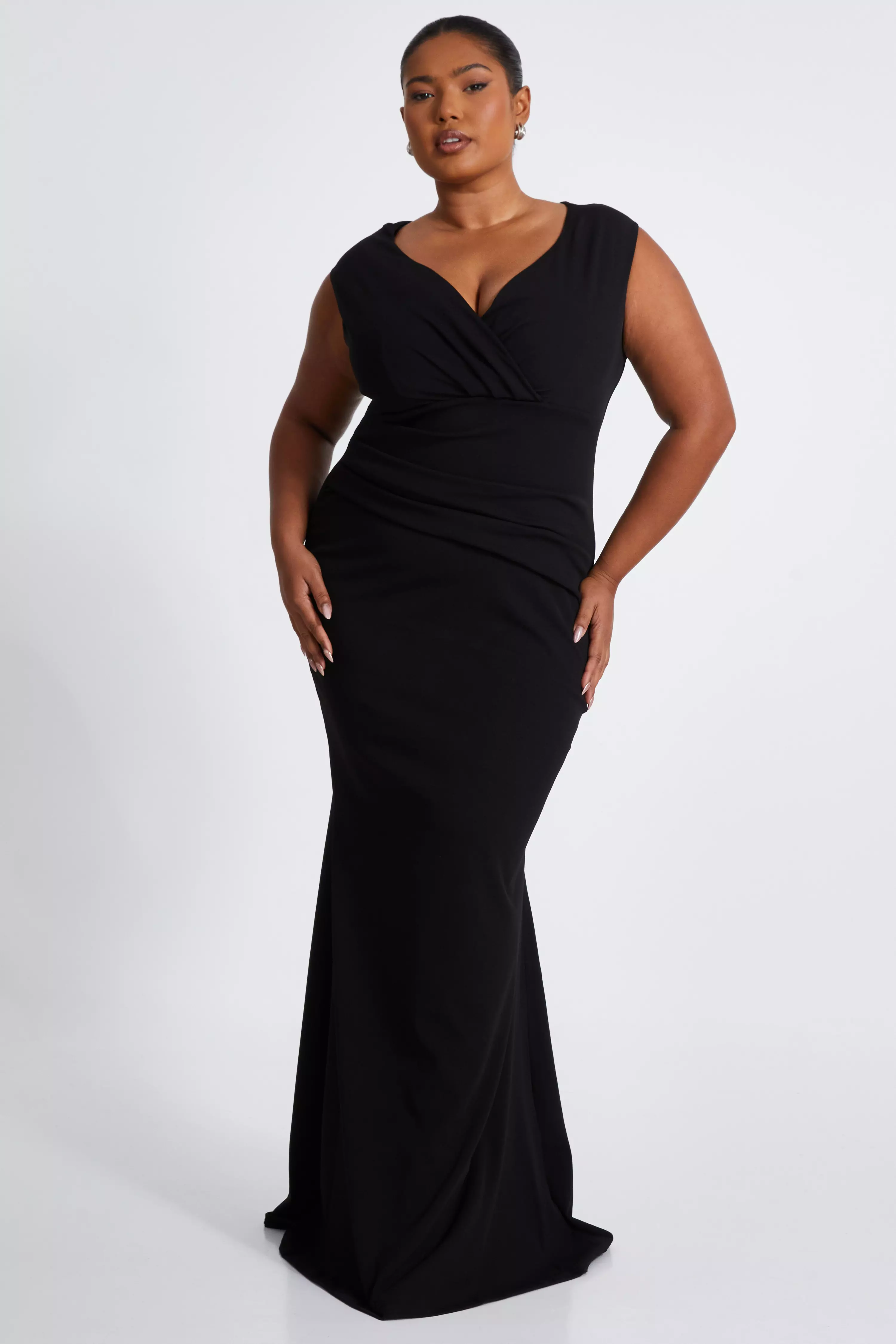 Black Bardot Fishtail Maxi Dress