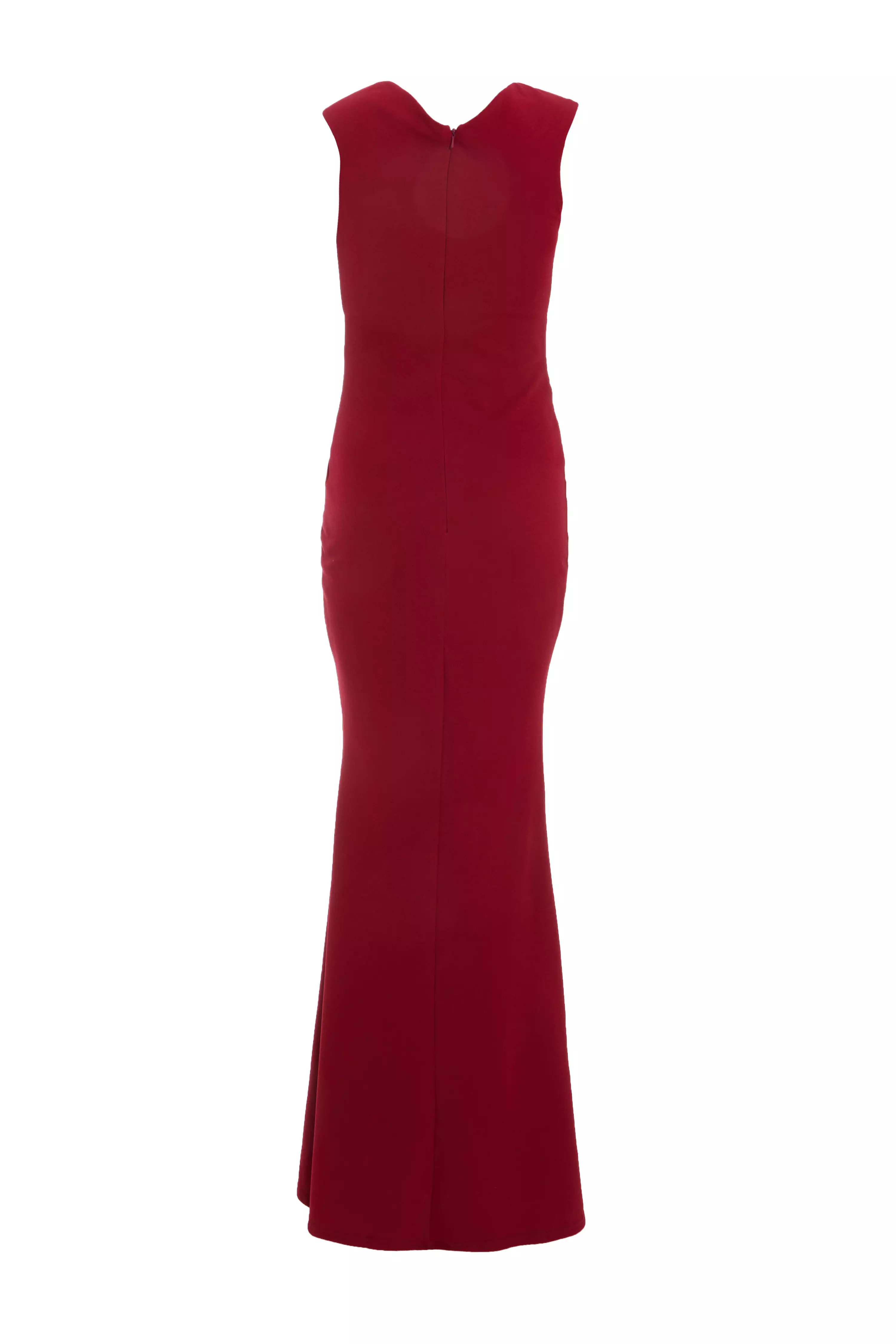 Dark Red Bardot Pleated Maxi Dress