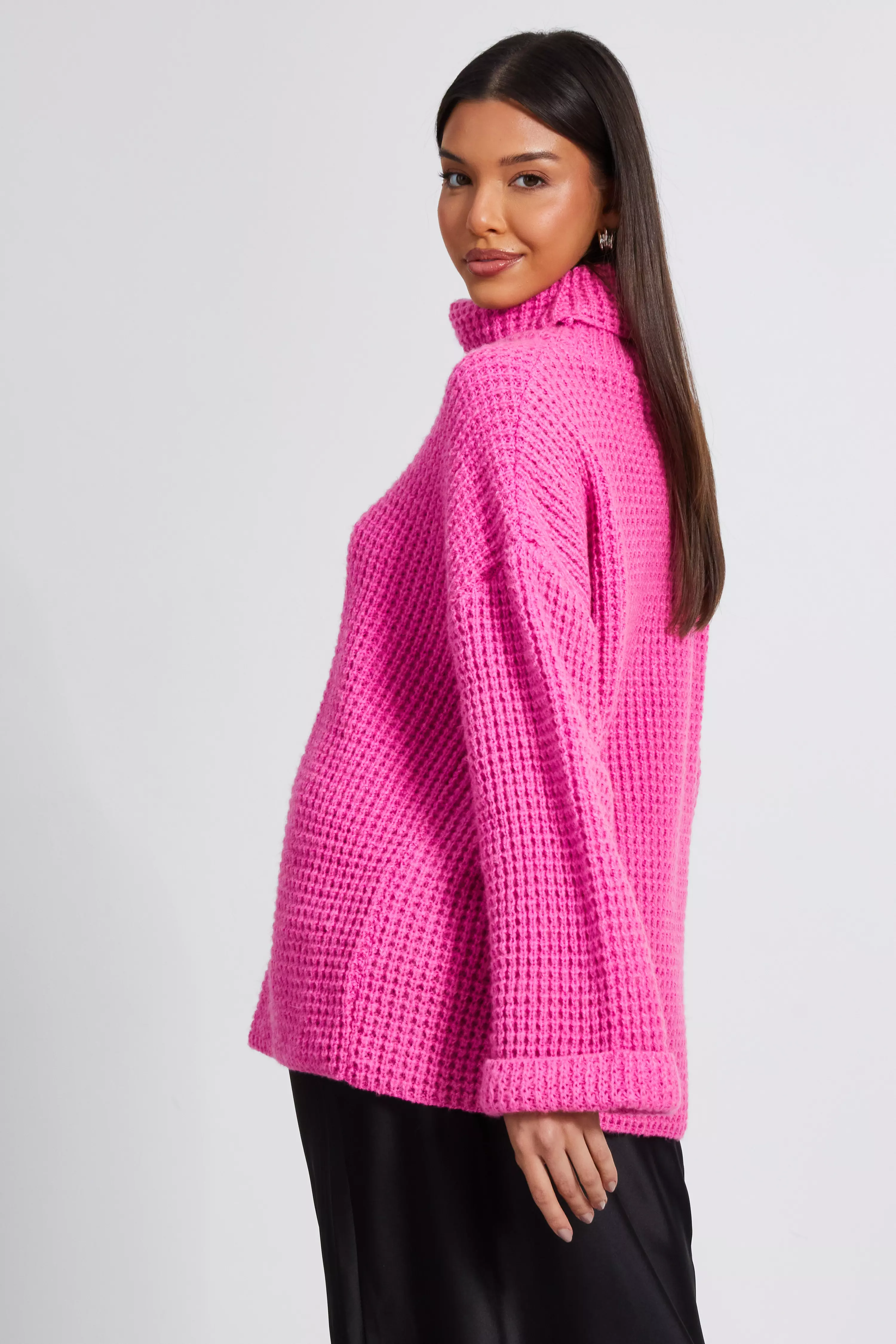 Pink Knitted Roll Neck Jumper