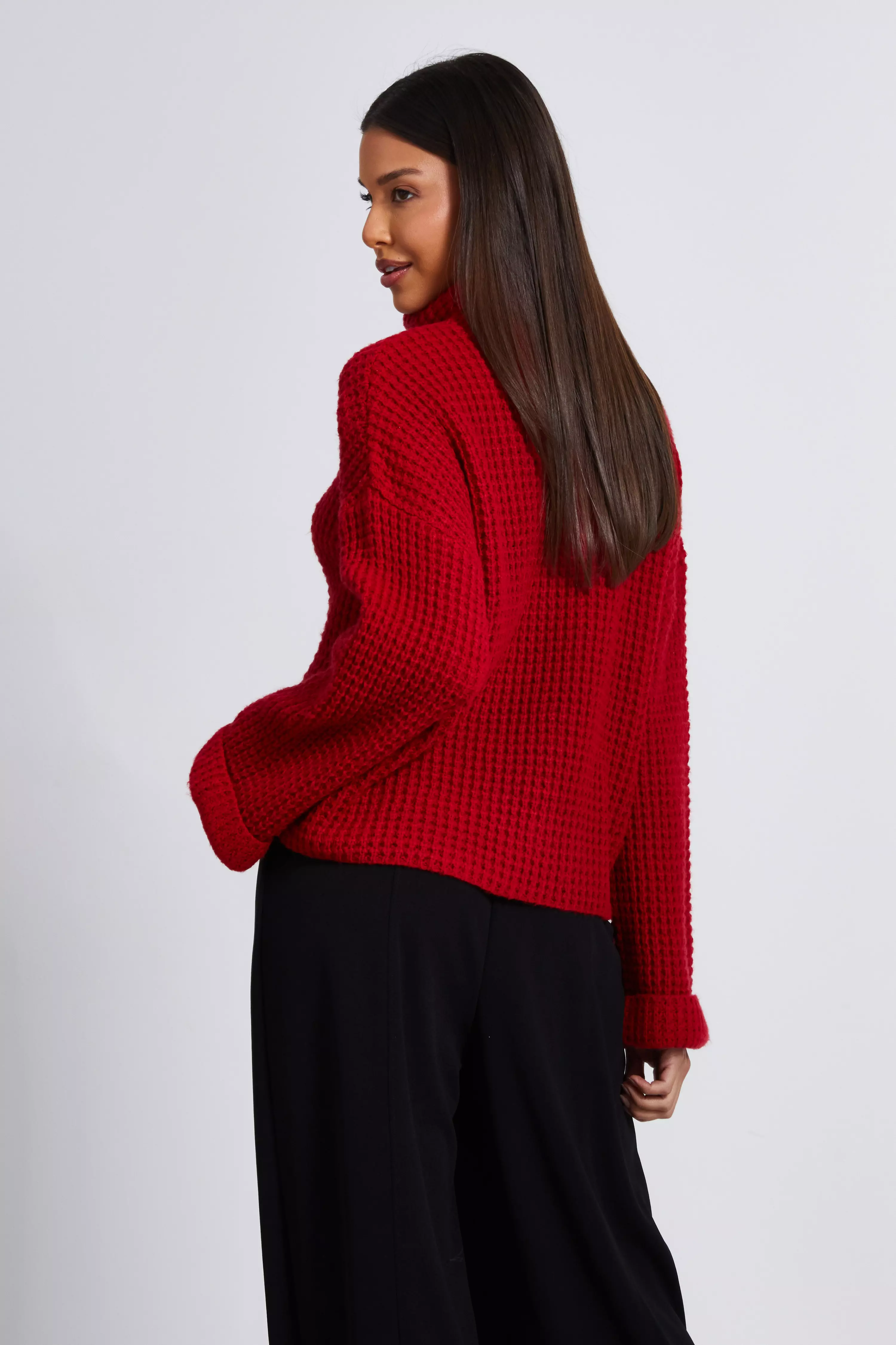 Red Knitted Roll Neck Jumper