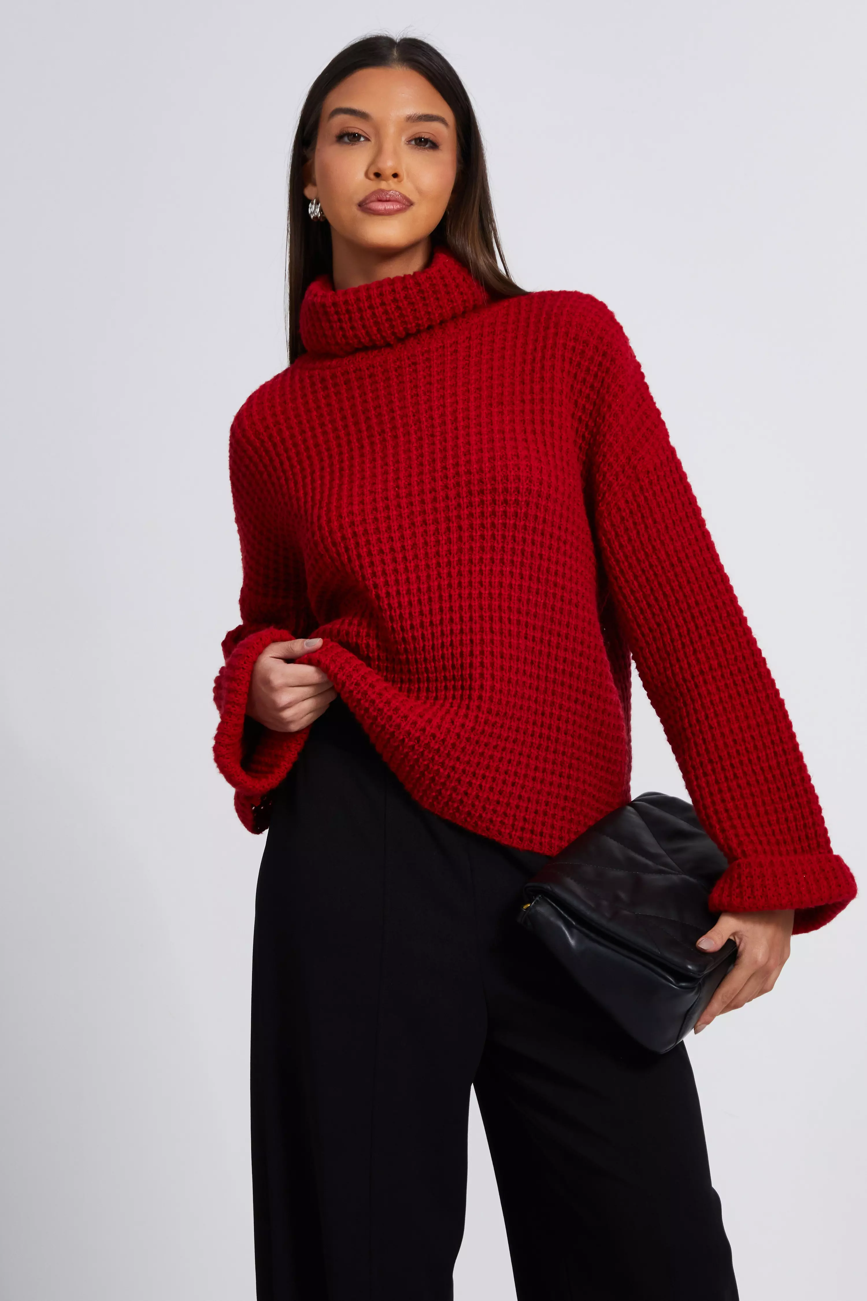 Red Knitted Roll Neck Jumper