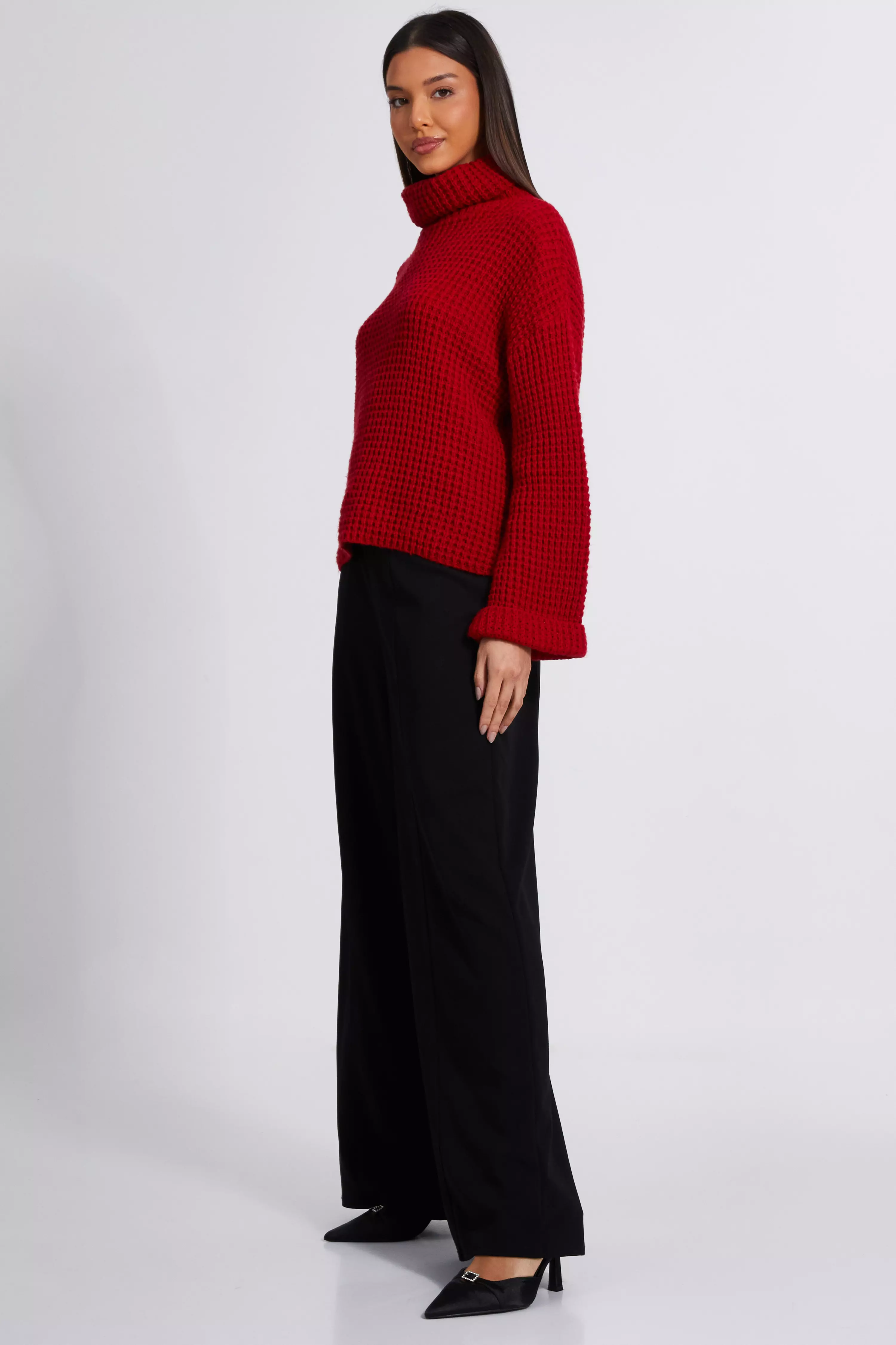 Red Knitted Roll Neck Jumper