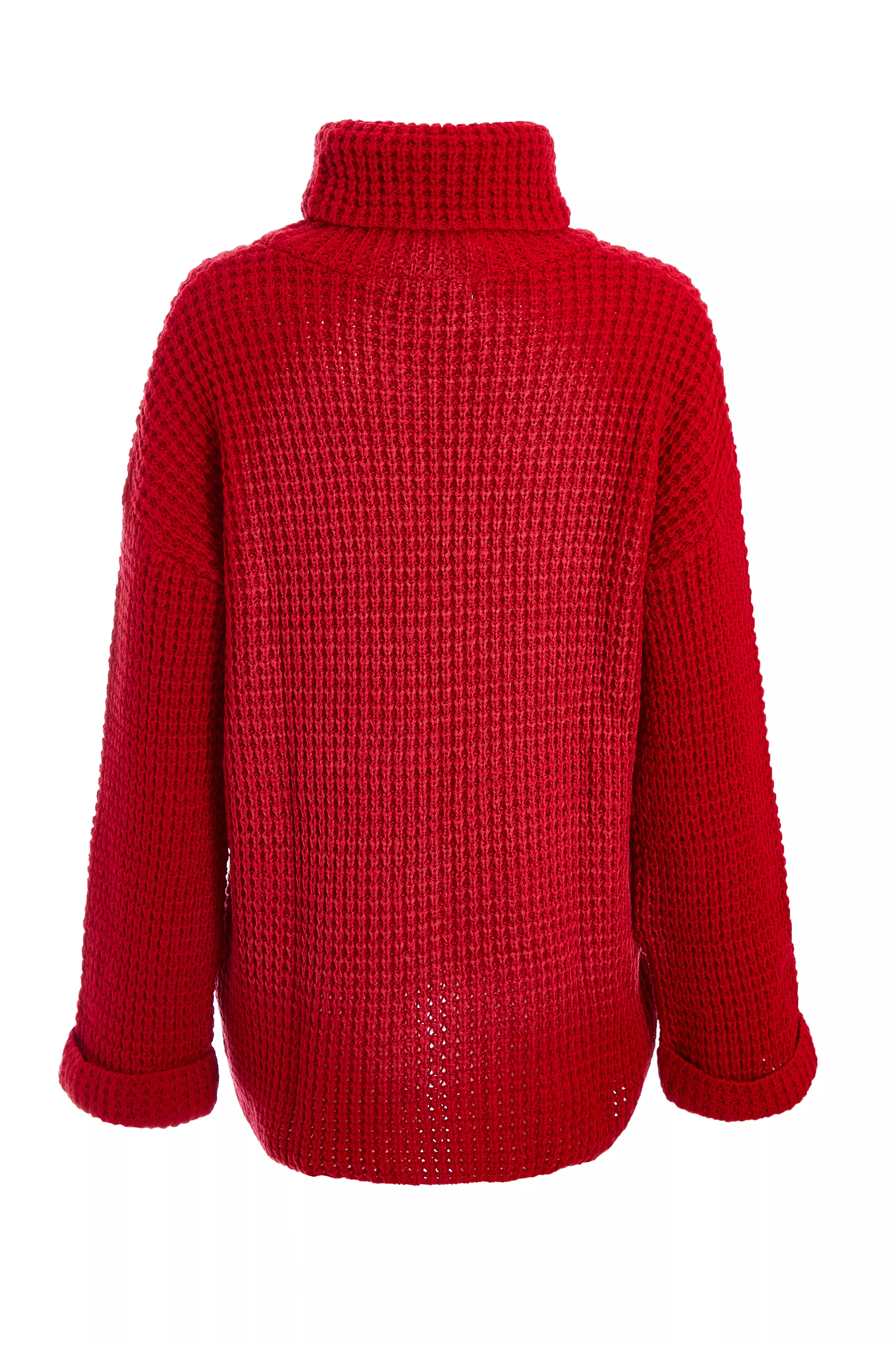 Red Knitted Roll Neck Jumper