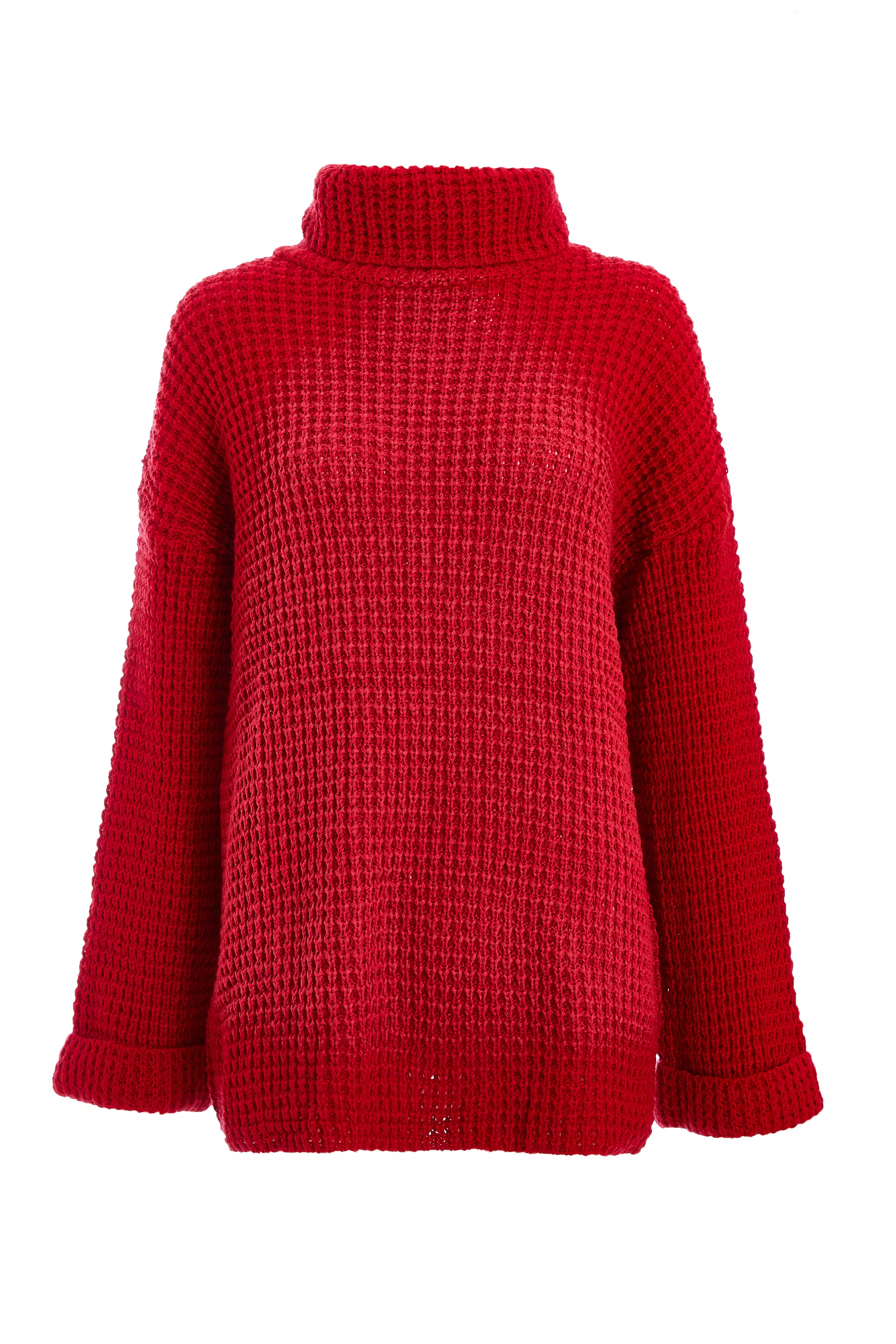 Red Knitted Roll Neck Jumper