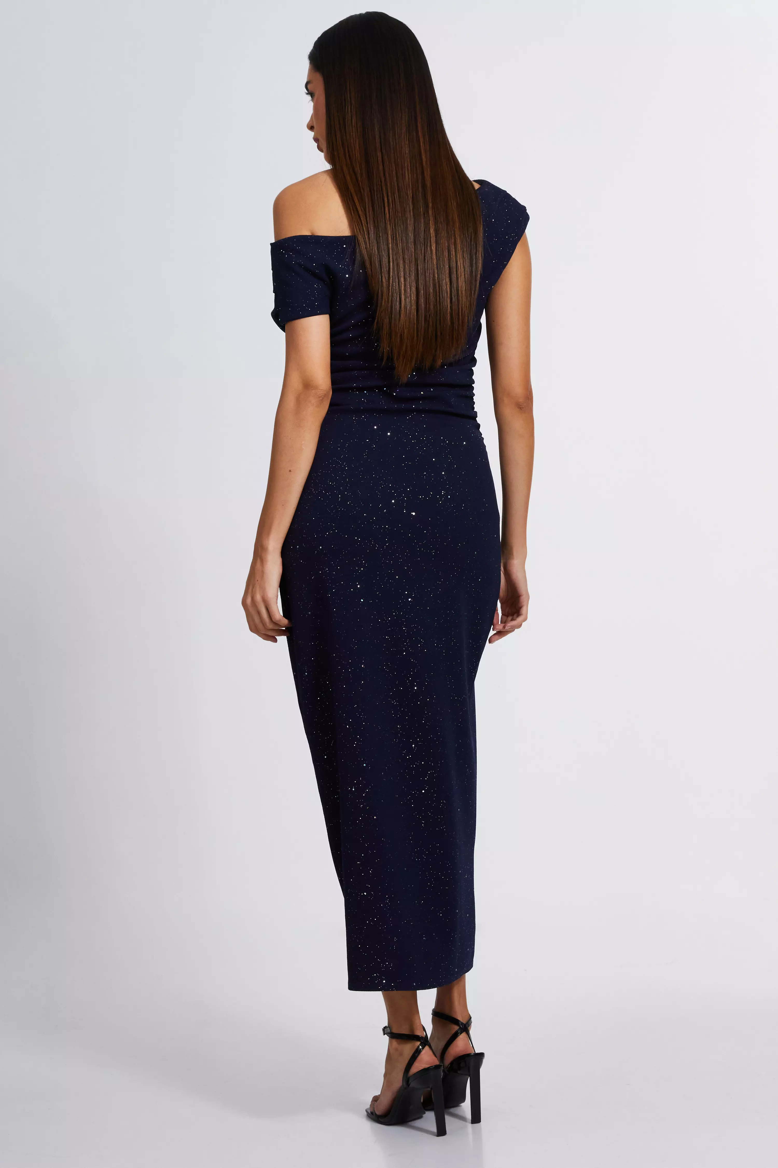 Navy Glitter Asymmetric Midaxi Dress