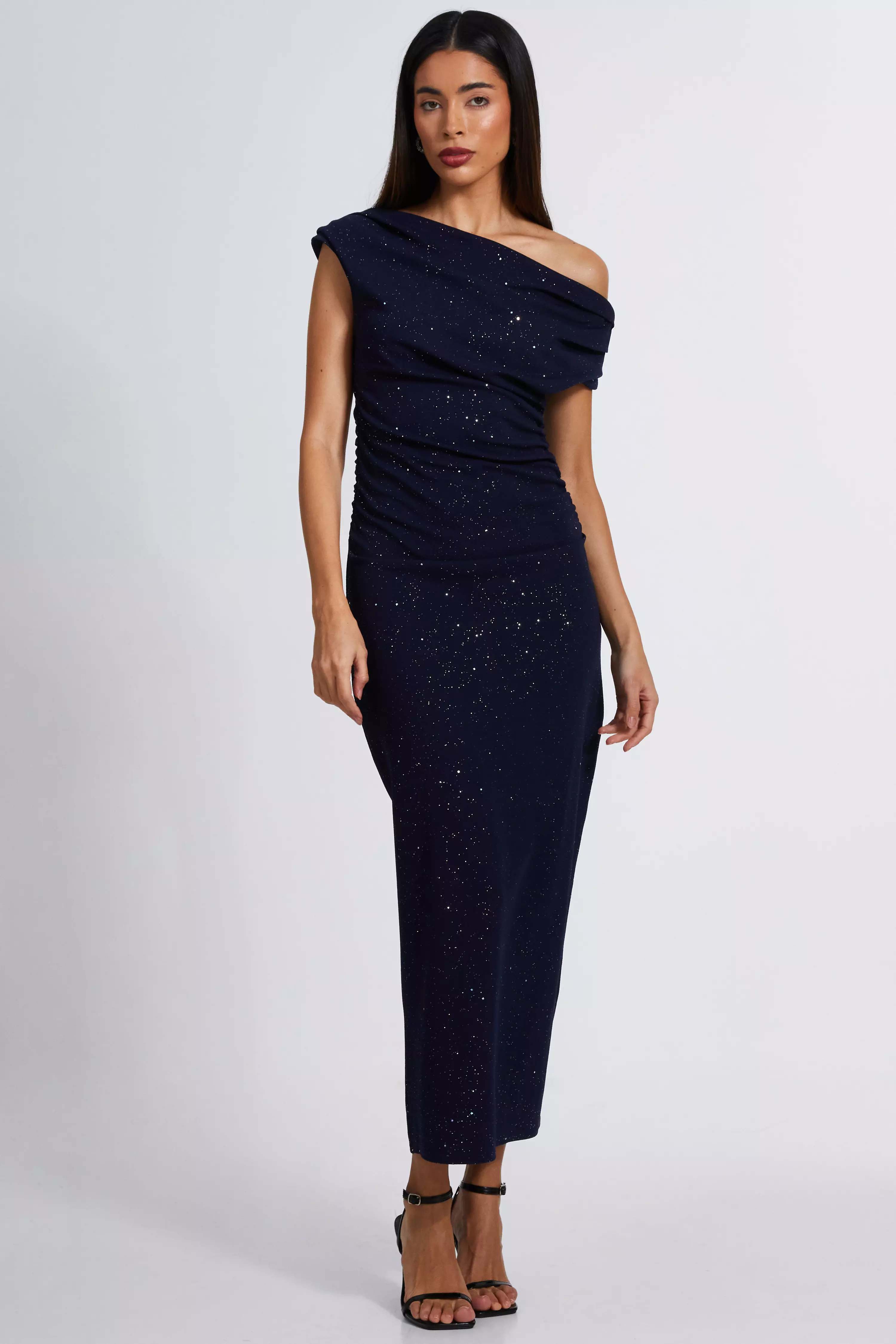 Navy Glitter Asymmetric Midaxi Dress