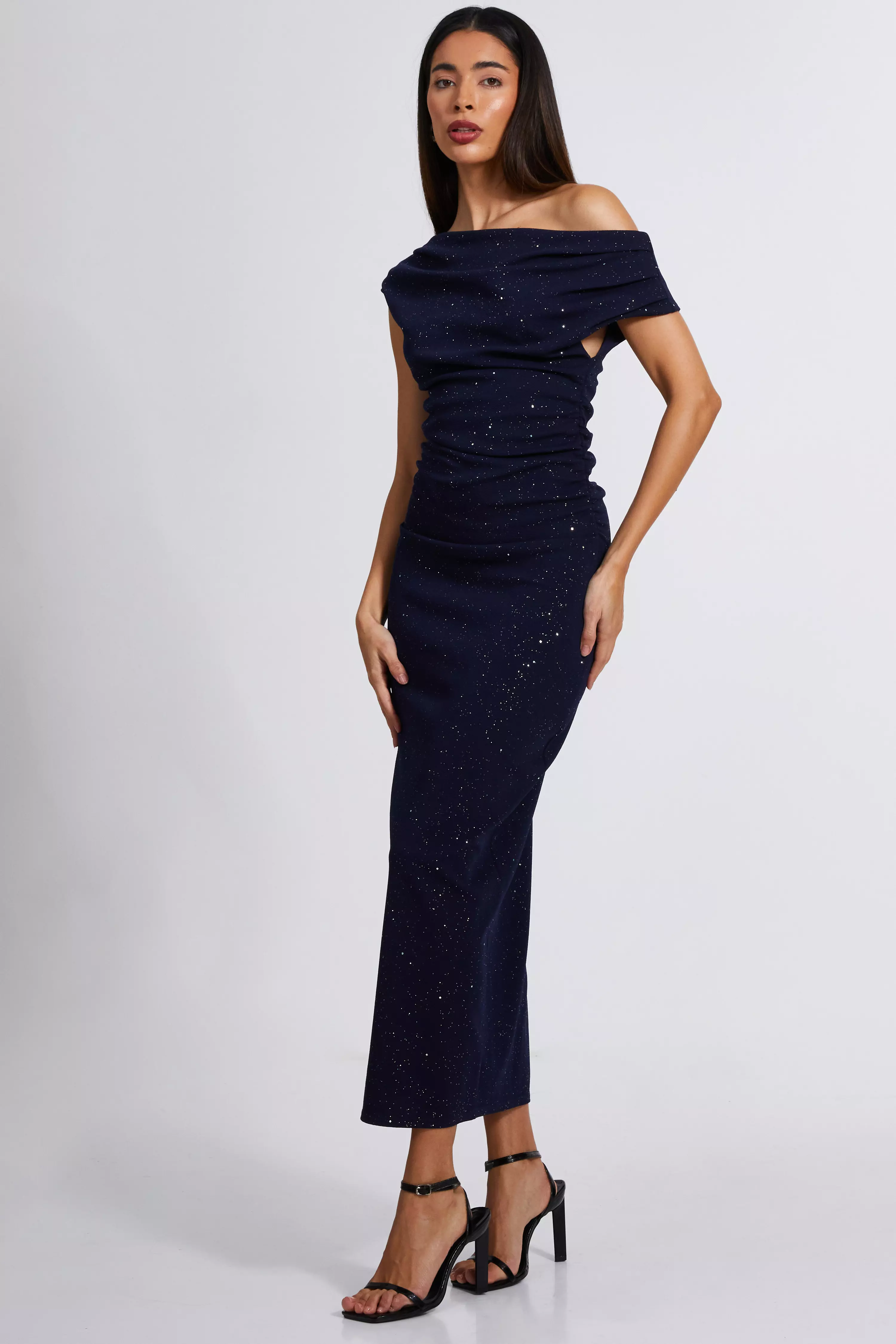 Navy Glitter Asymmetric Midaxi Dress