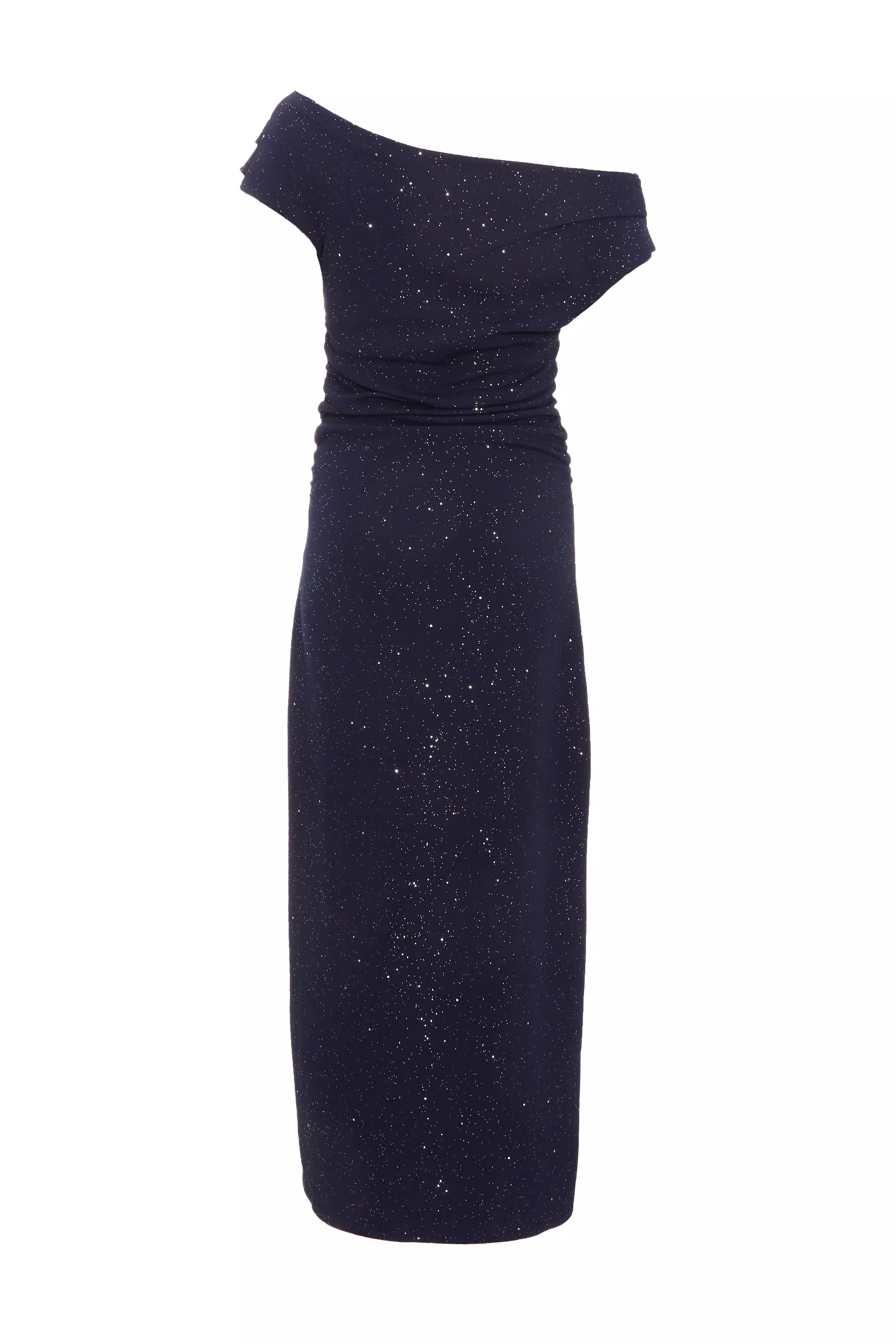 Navy Glitter Asymmetric Midaxi Dress