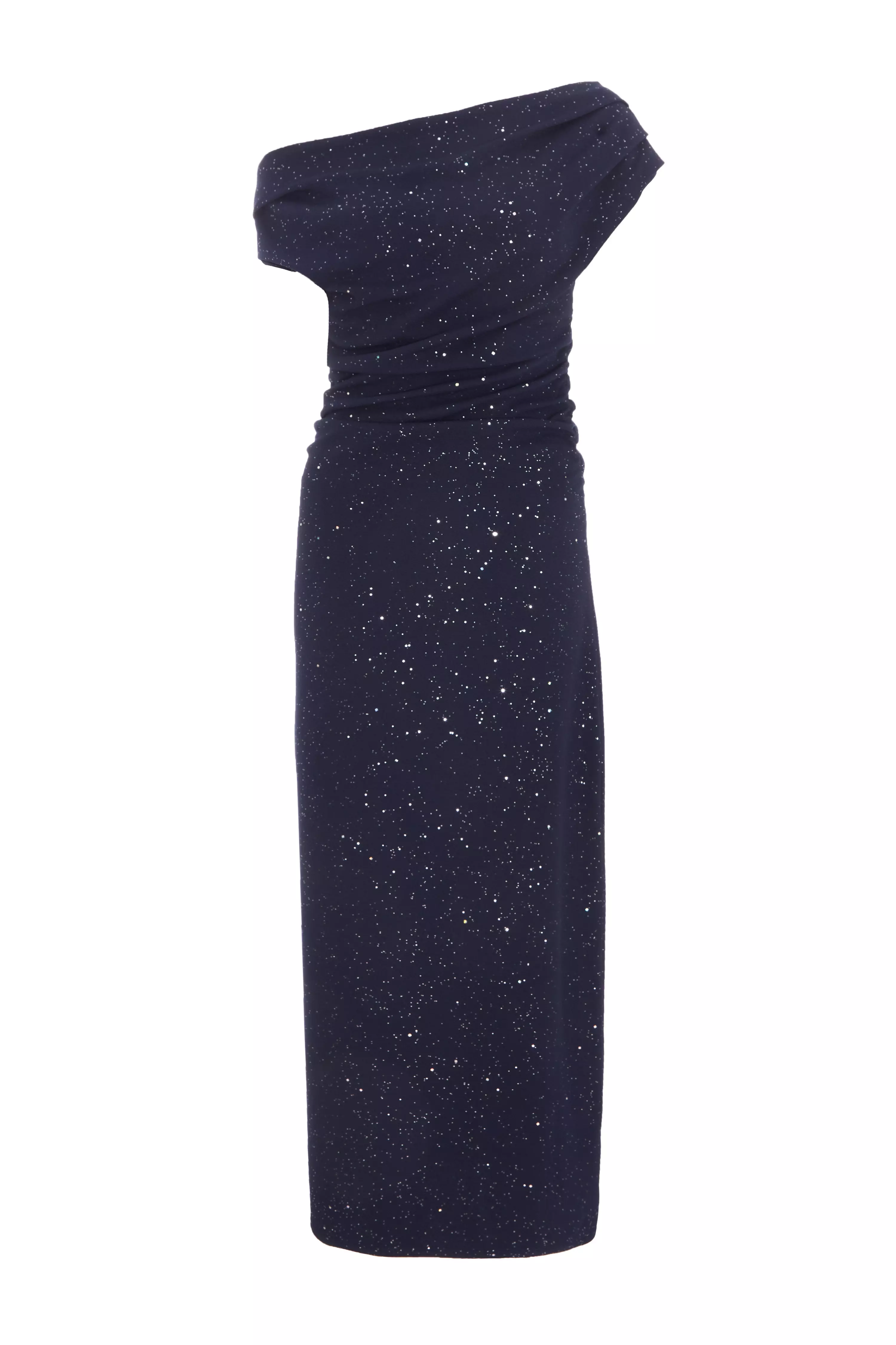 Navy Glitter Asymmetric Midaxi Dress