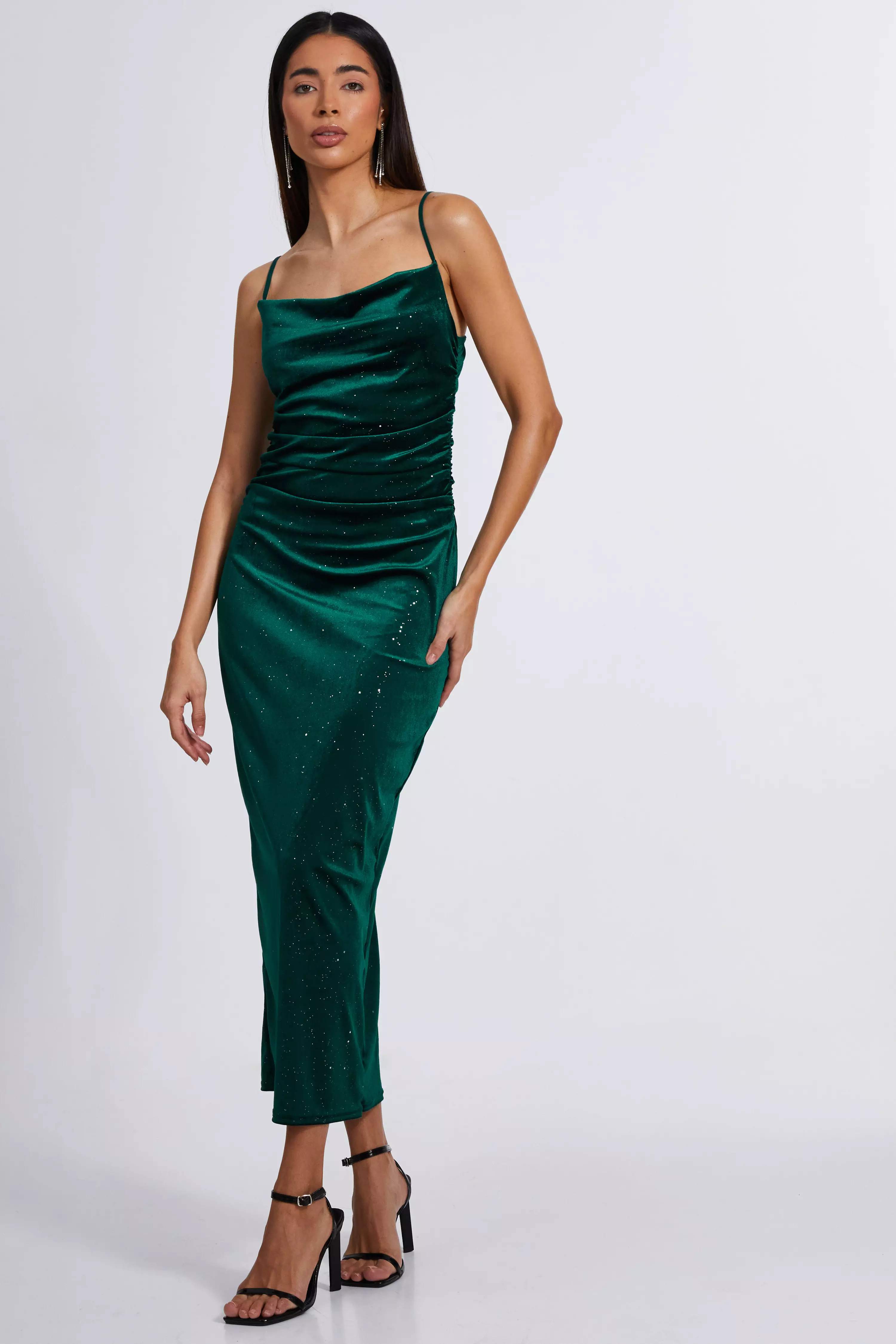 Bottle Green Velvet Glitter Midaxi Dress