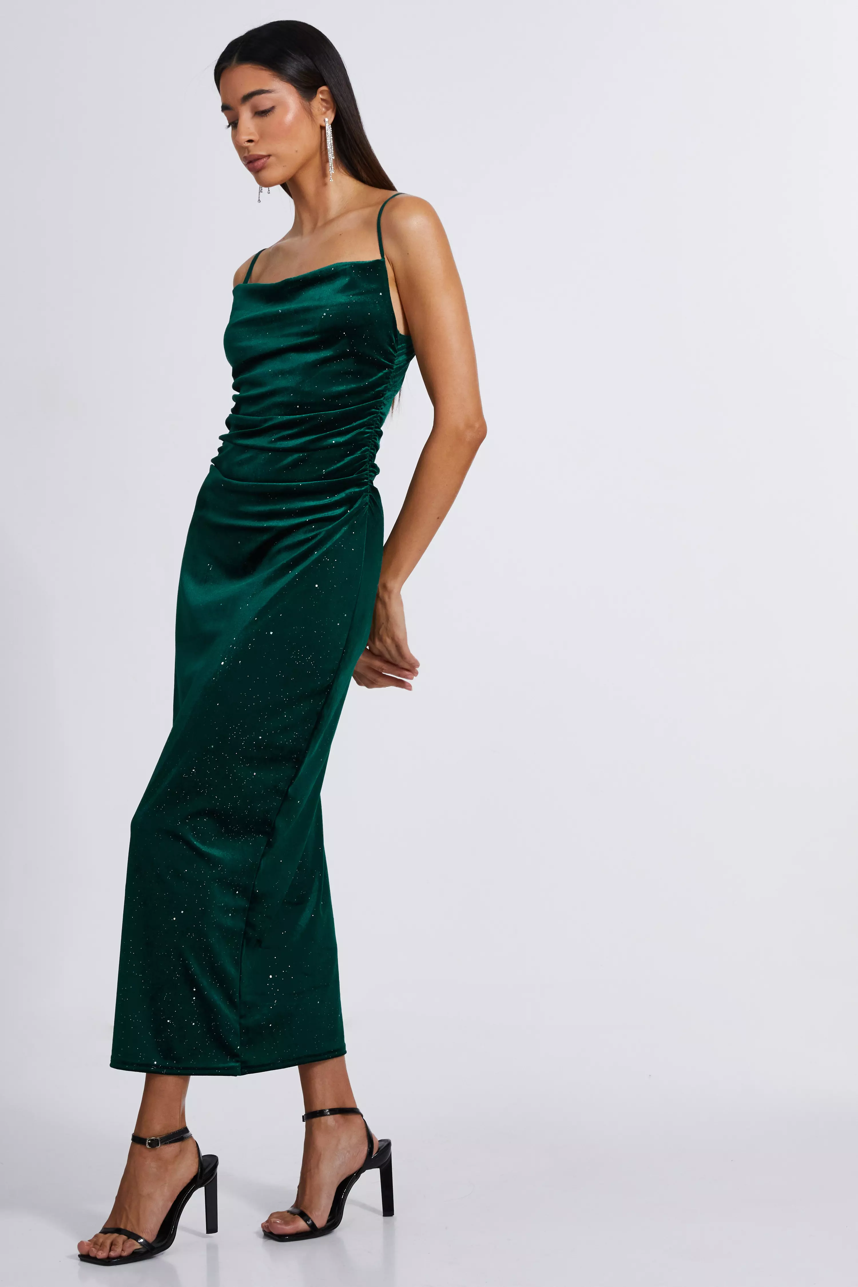 Bottle Green Velvet Glitter Midaxi Dress