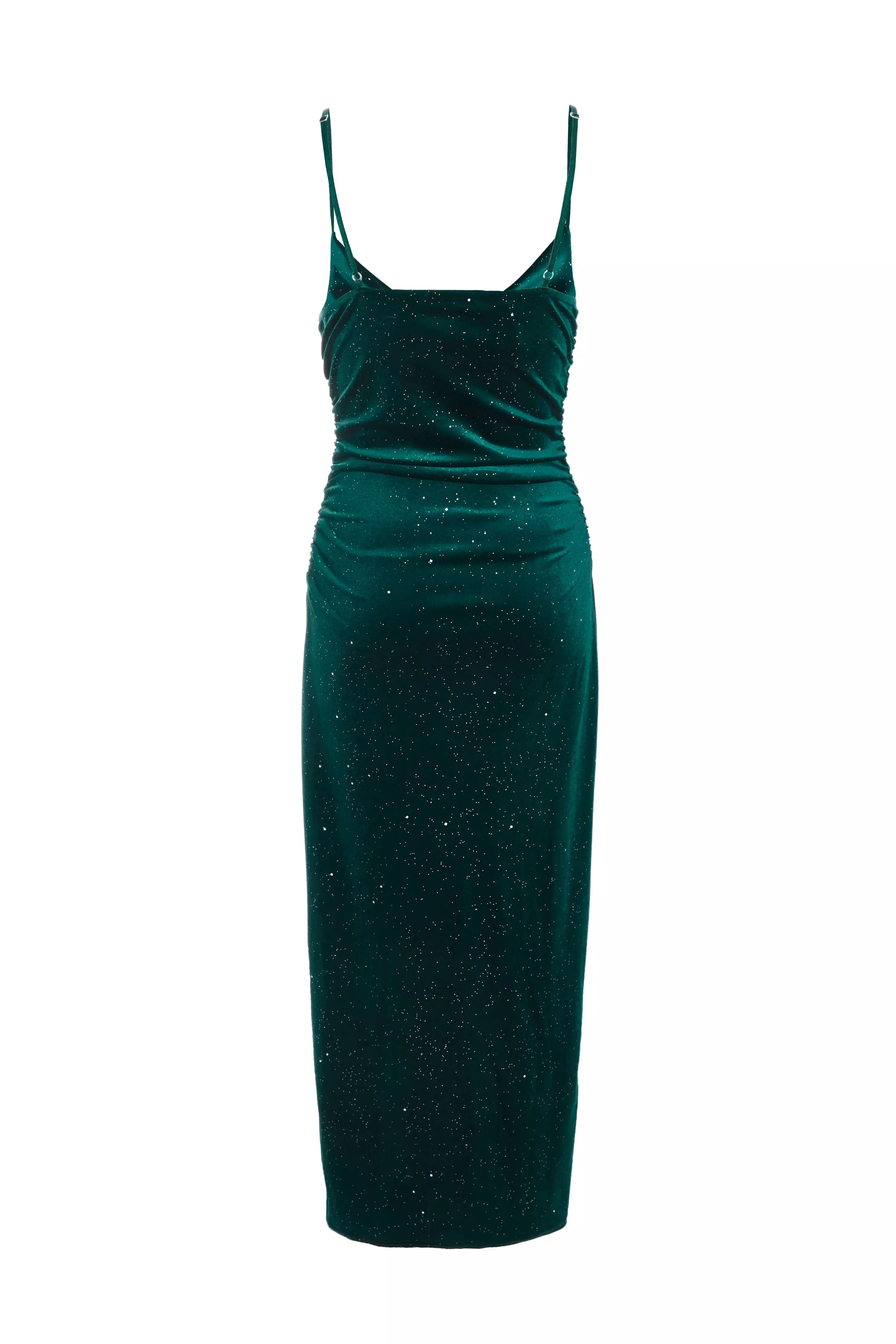 Bottle Green Velvet Glitter Midaxi Dress