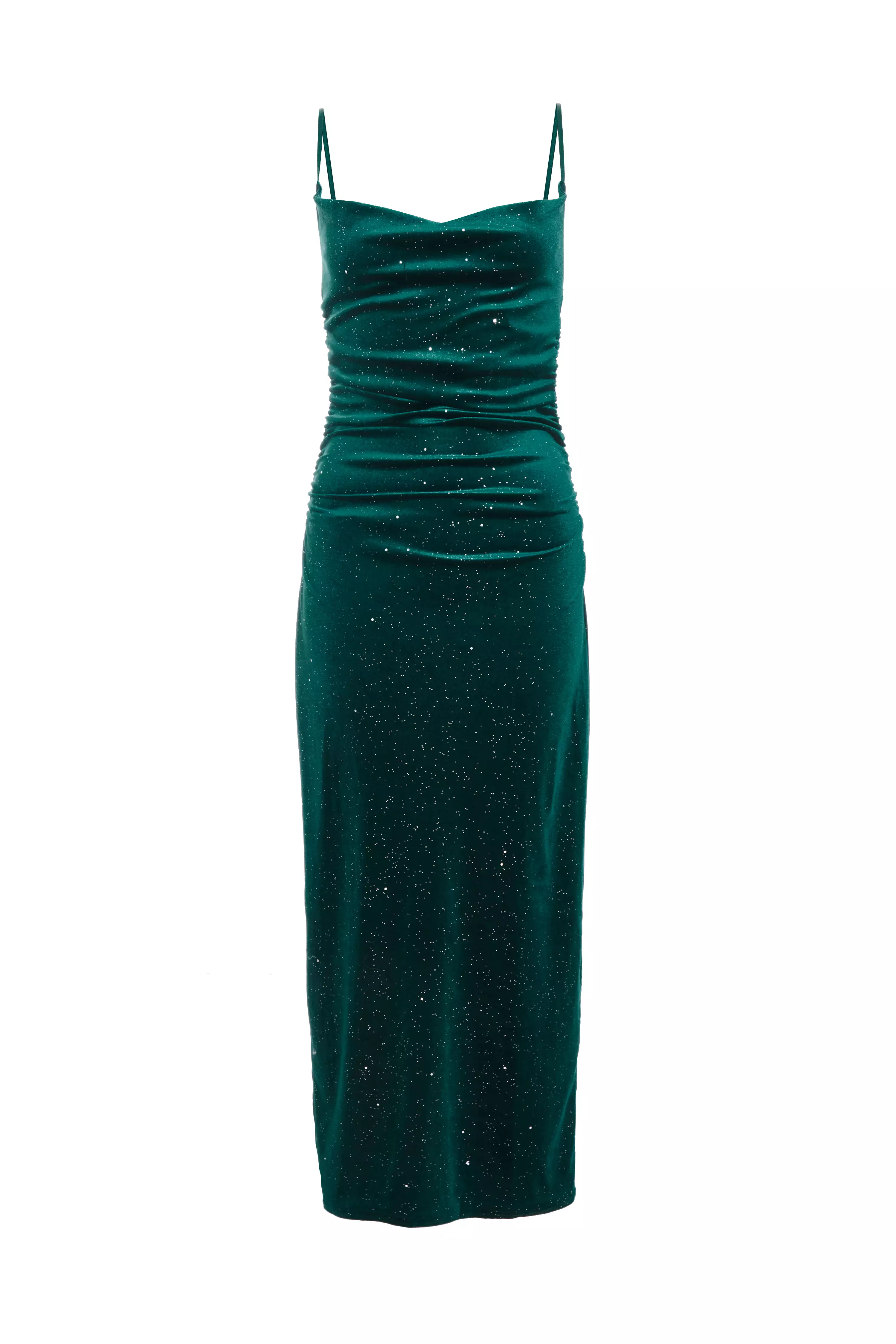 Bottle Green Velvet Glitter Midaxi Dress