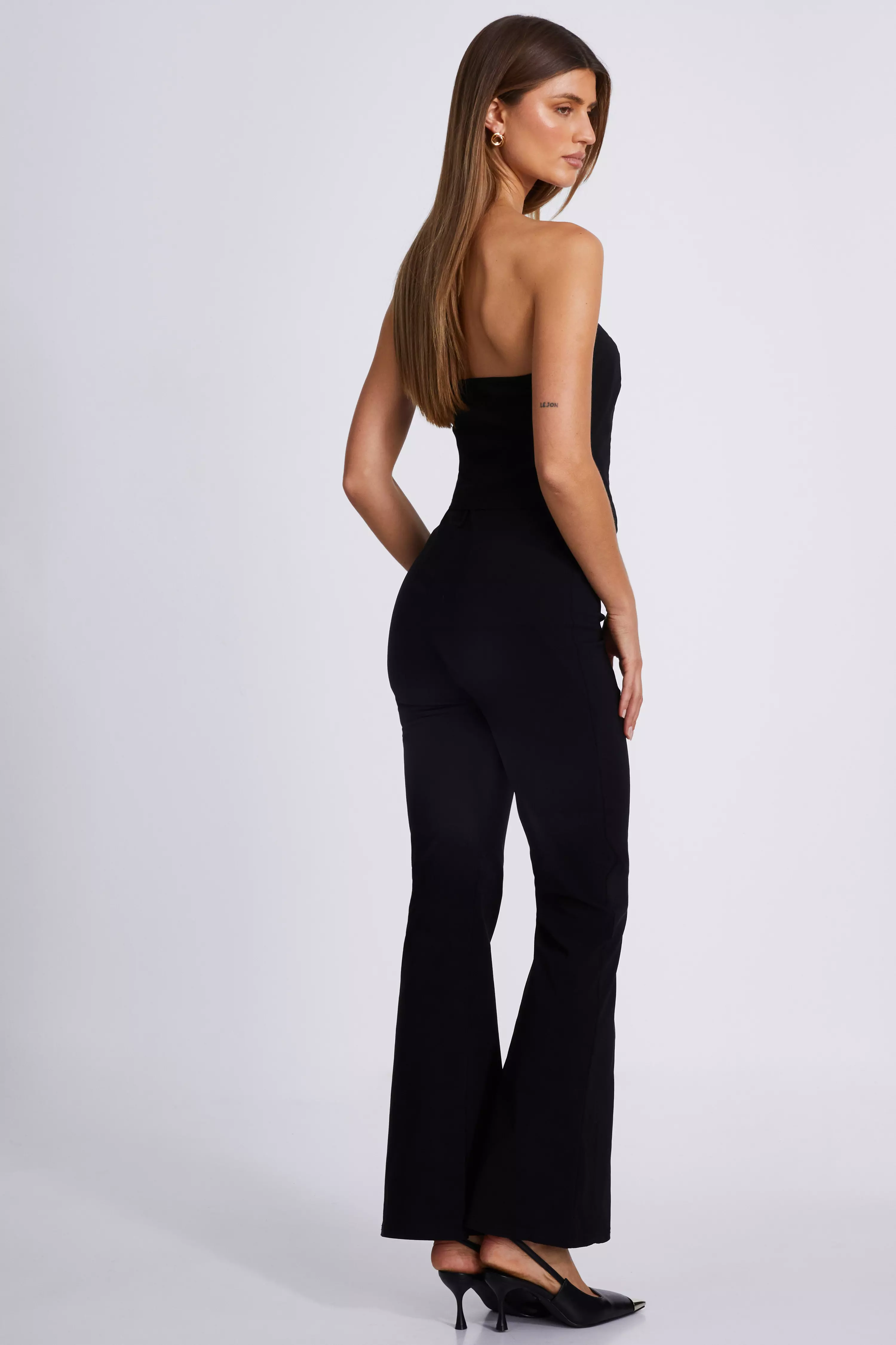 Black Belted Flared Trousers