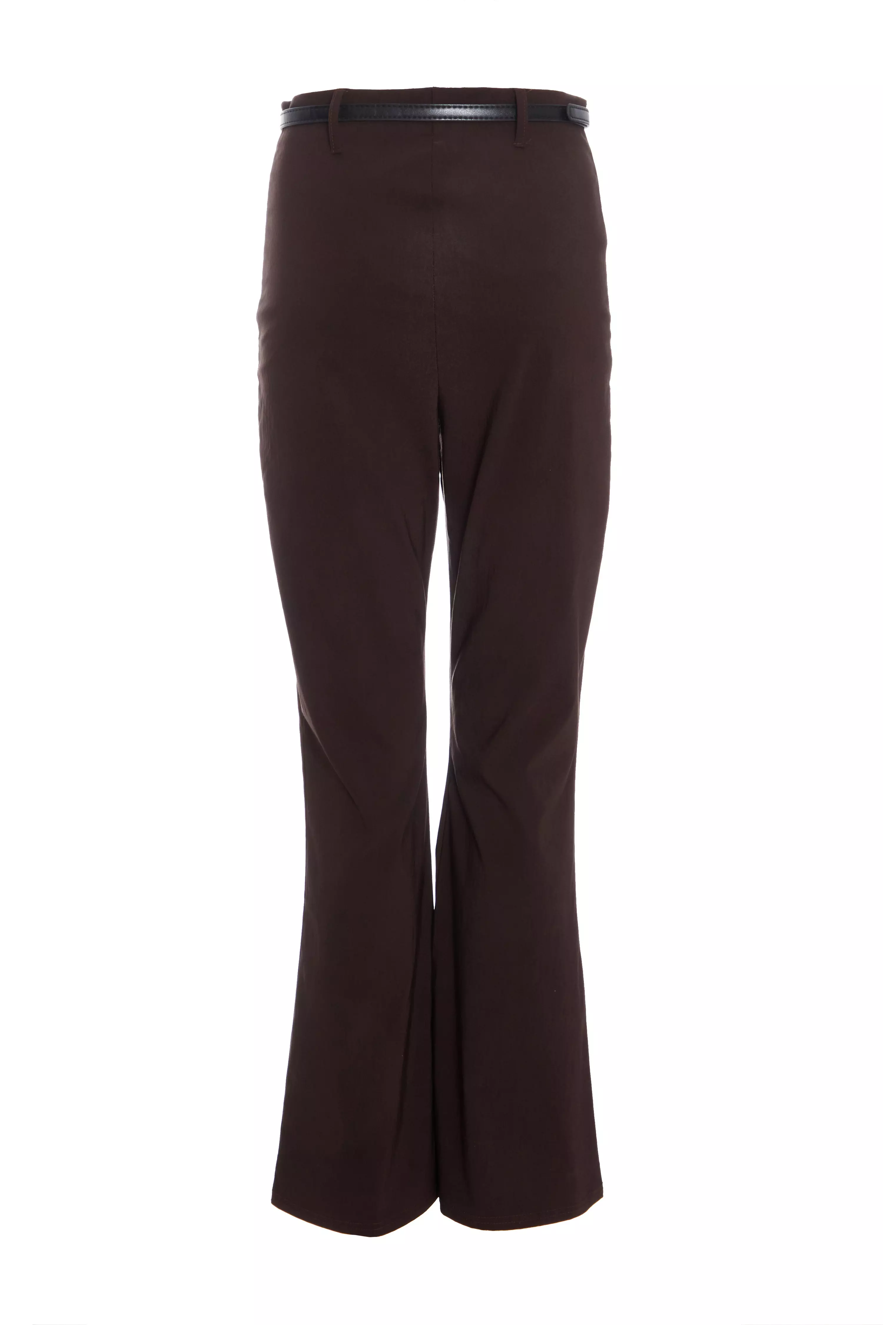 Brown Belted Flared Trousers