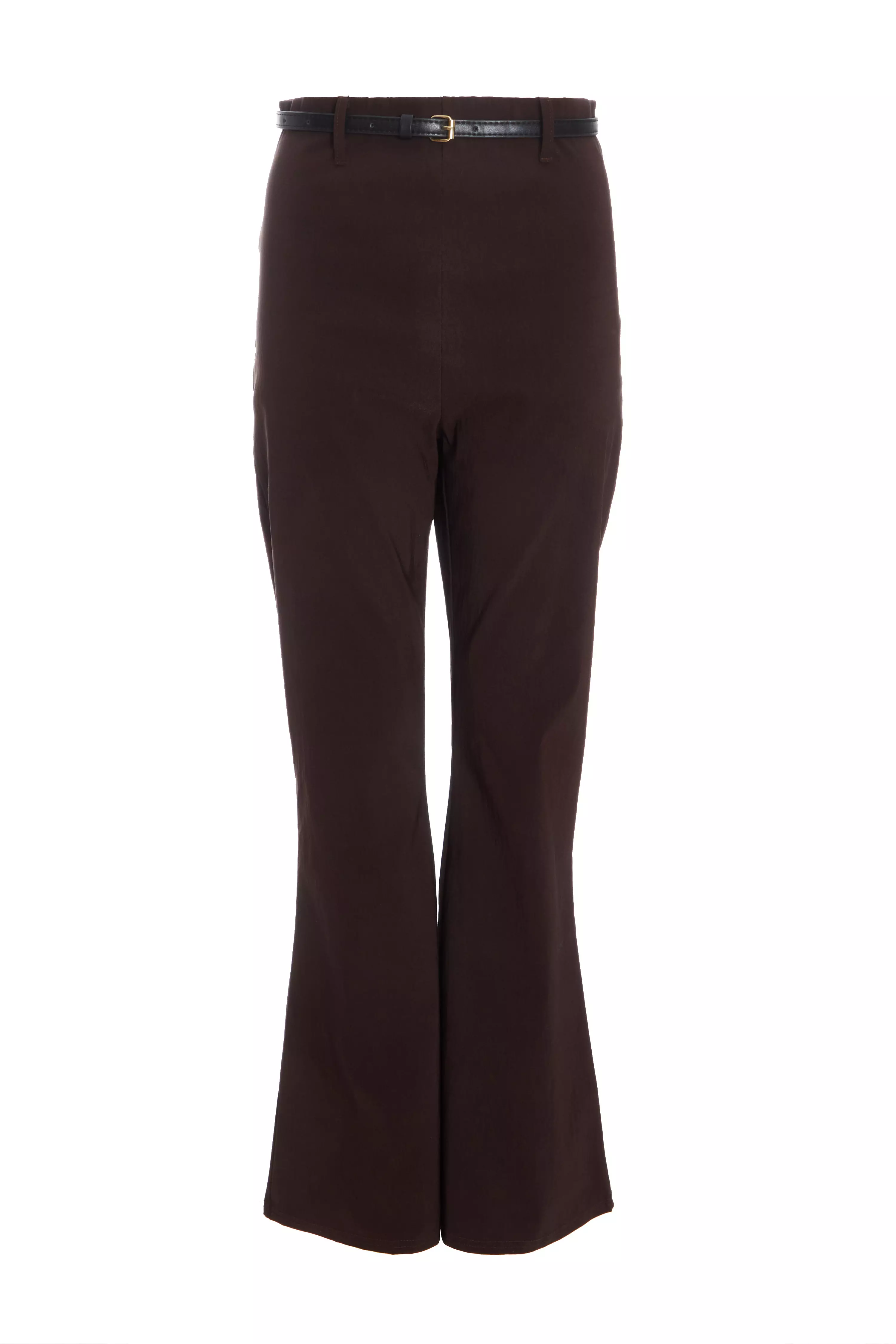 Brown Belted Flared Trousers