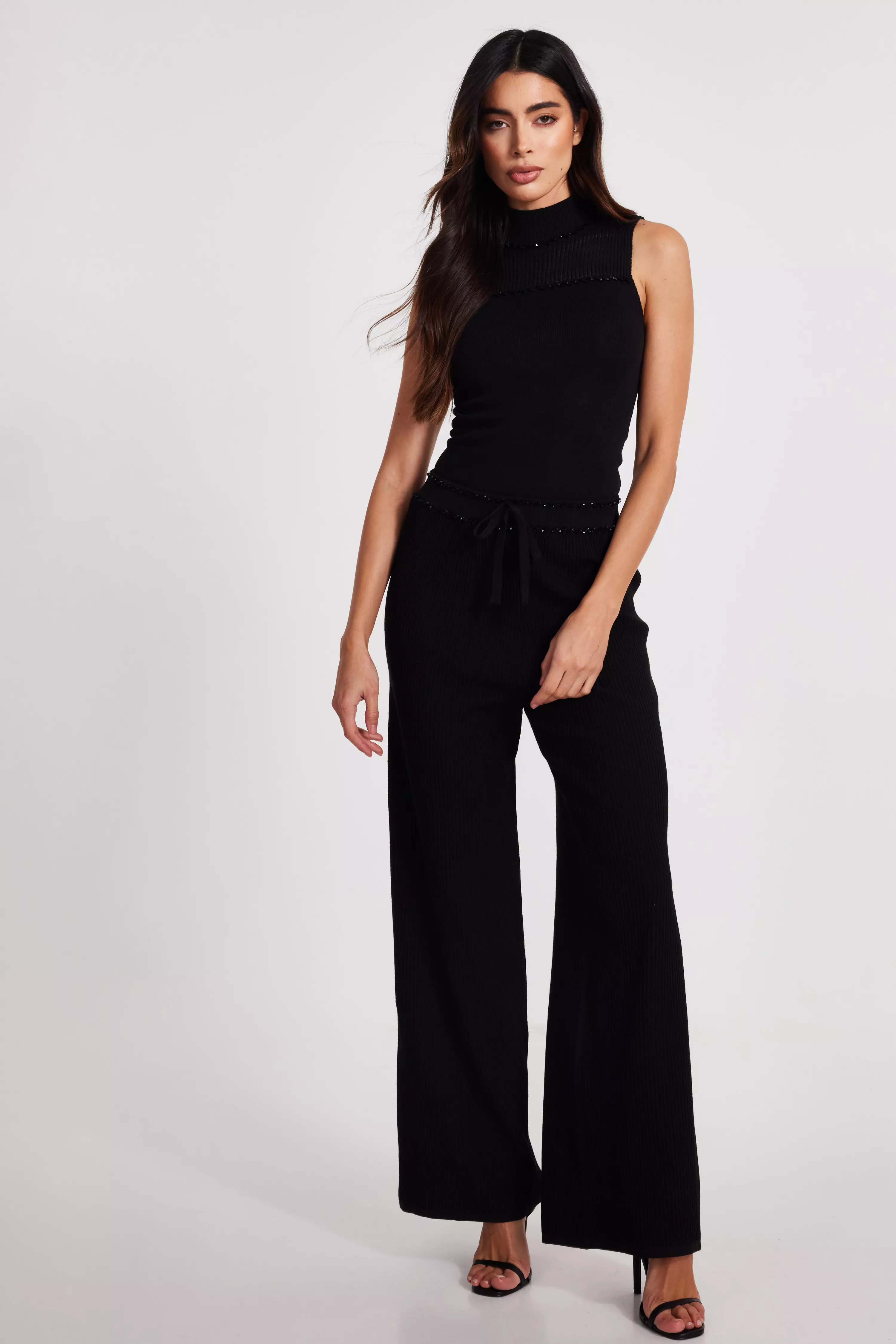 Black Knit Beaded Trousers